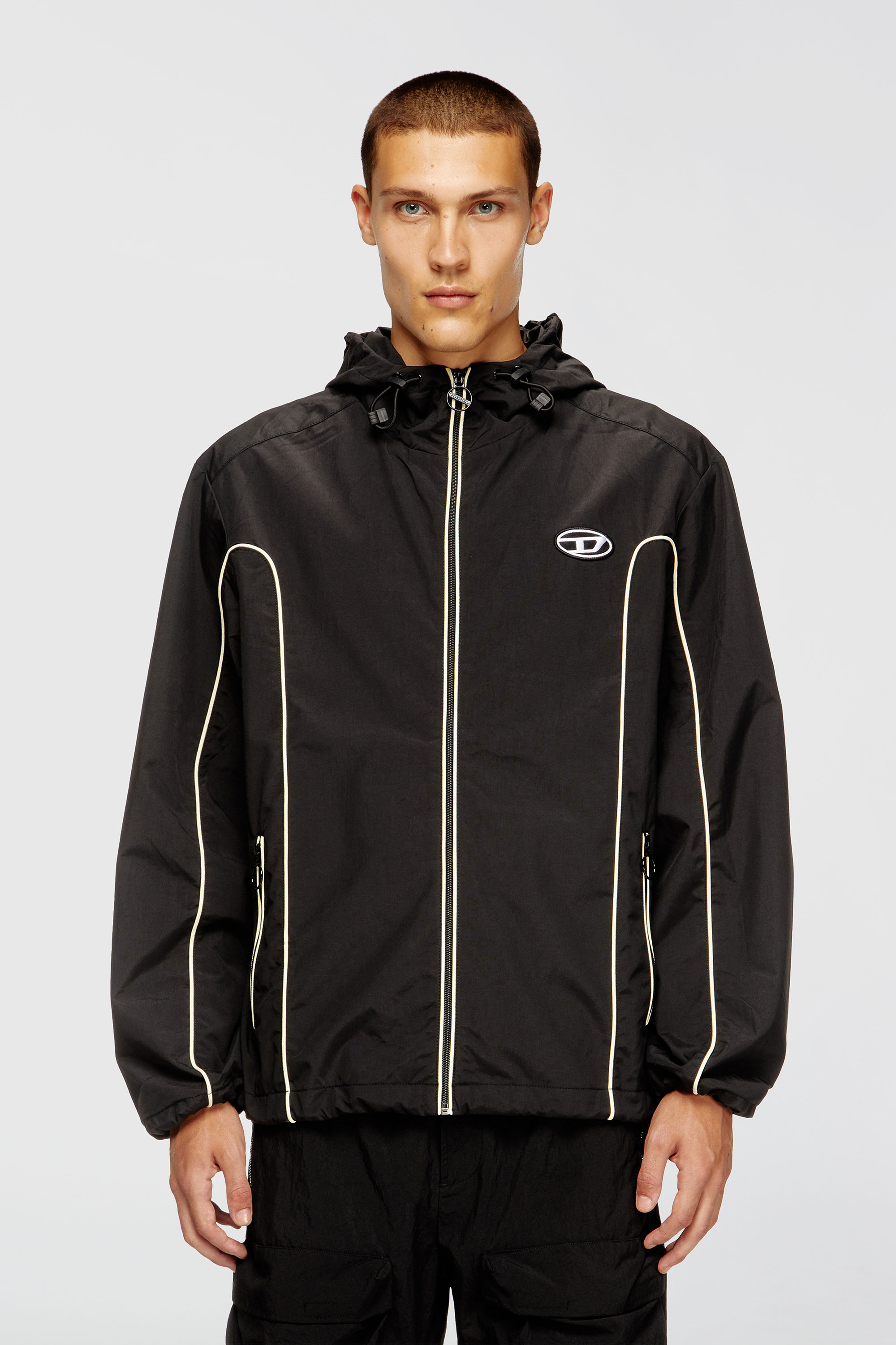 Diesel - J-HIVES, Man's Windbreaker with contrast piping in Black - 1