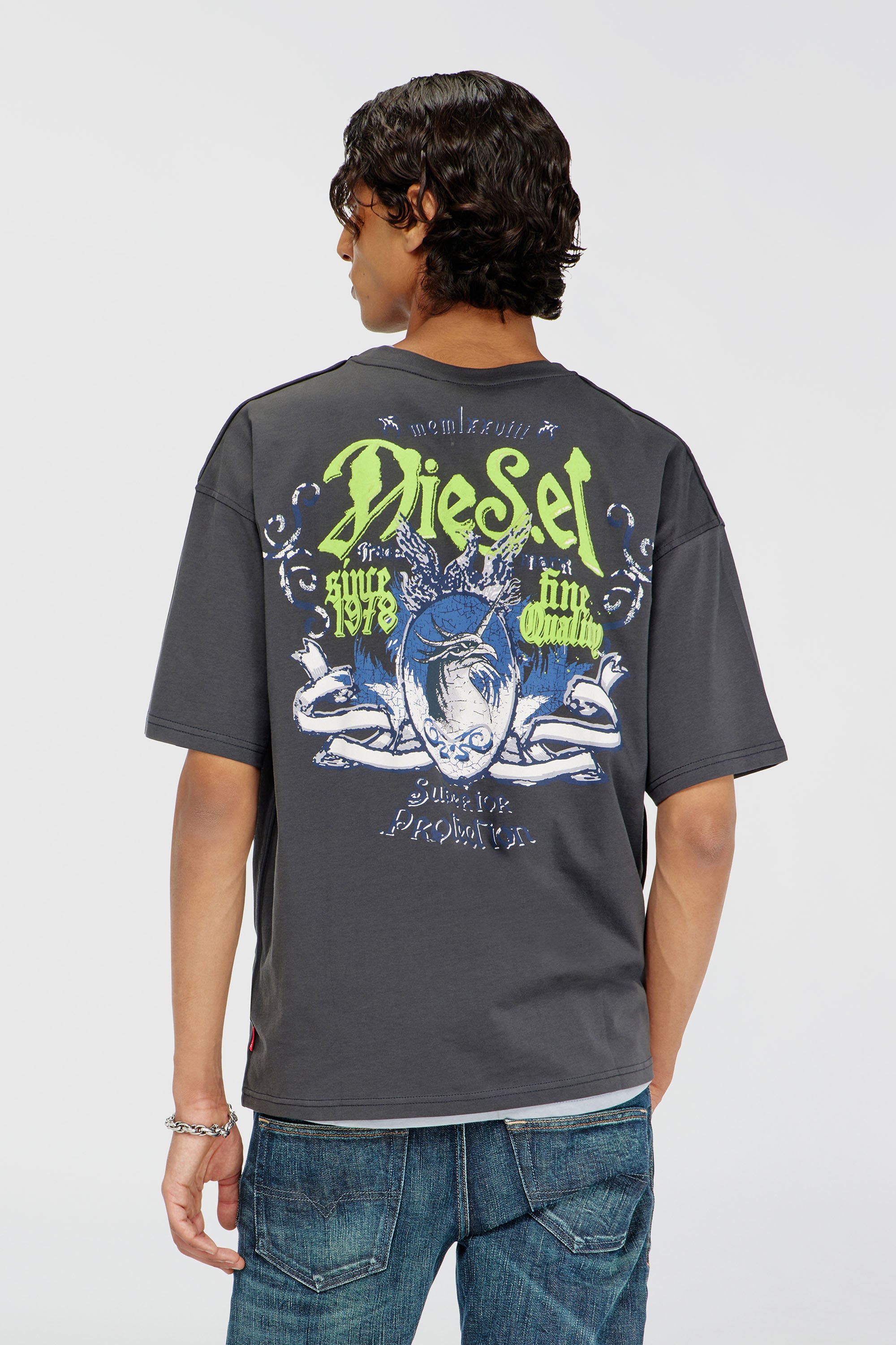 Diesel - T-BOXT-AA2, T-shirt in cotone con grafica in flock Uomo in Grigio - 4