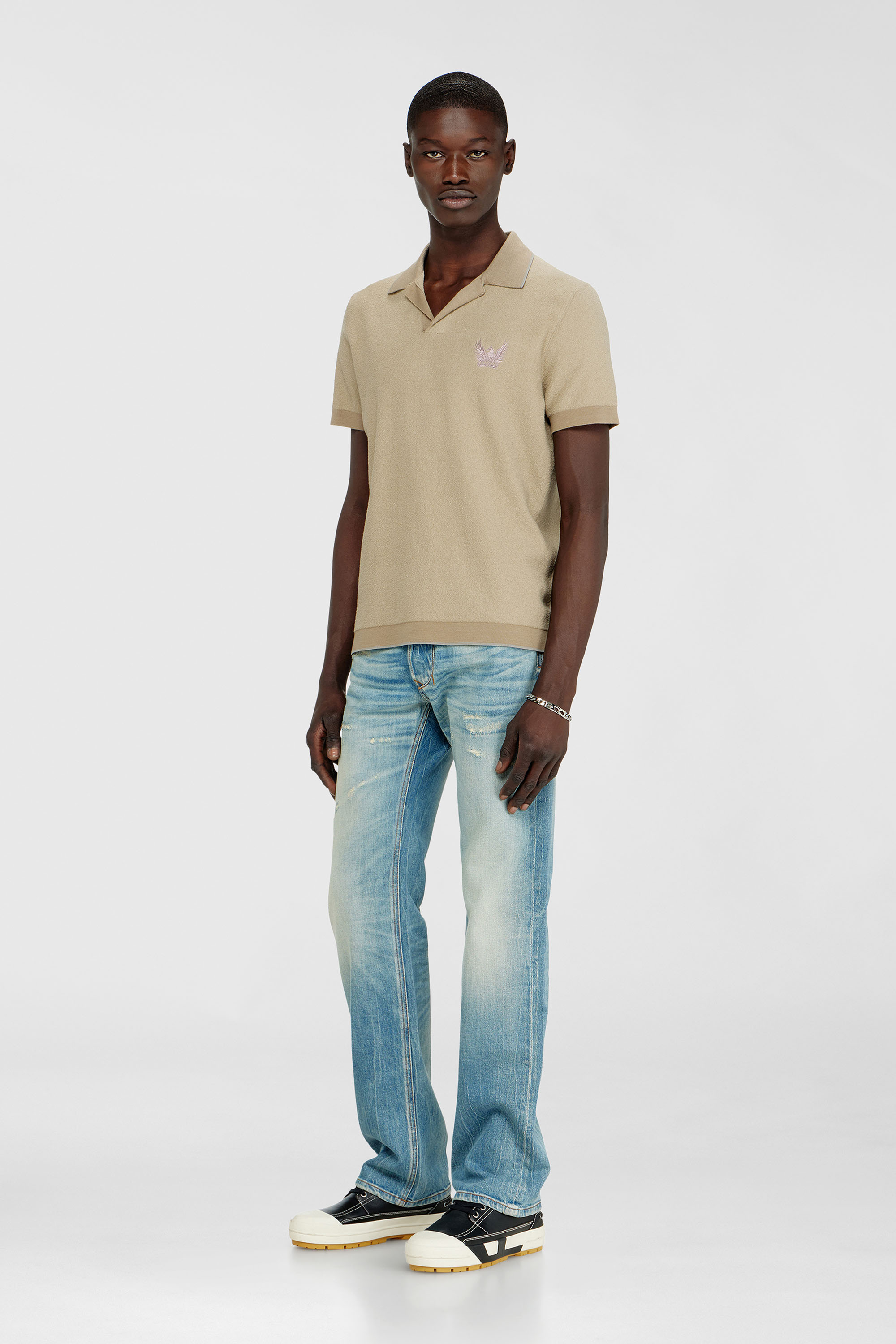 Diesel - K-RAILES, Polo in maglia boucl&eacute; con logo Phoenix Uomo in Beige - 2