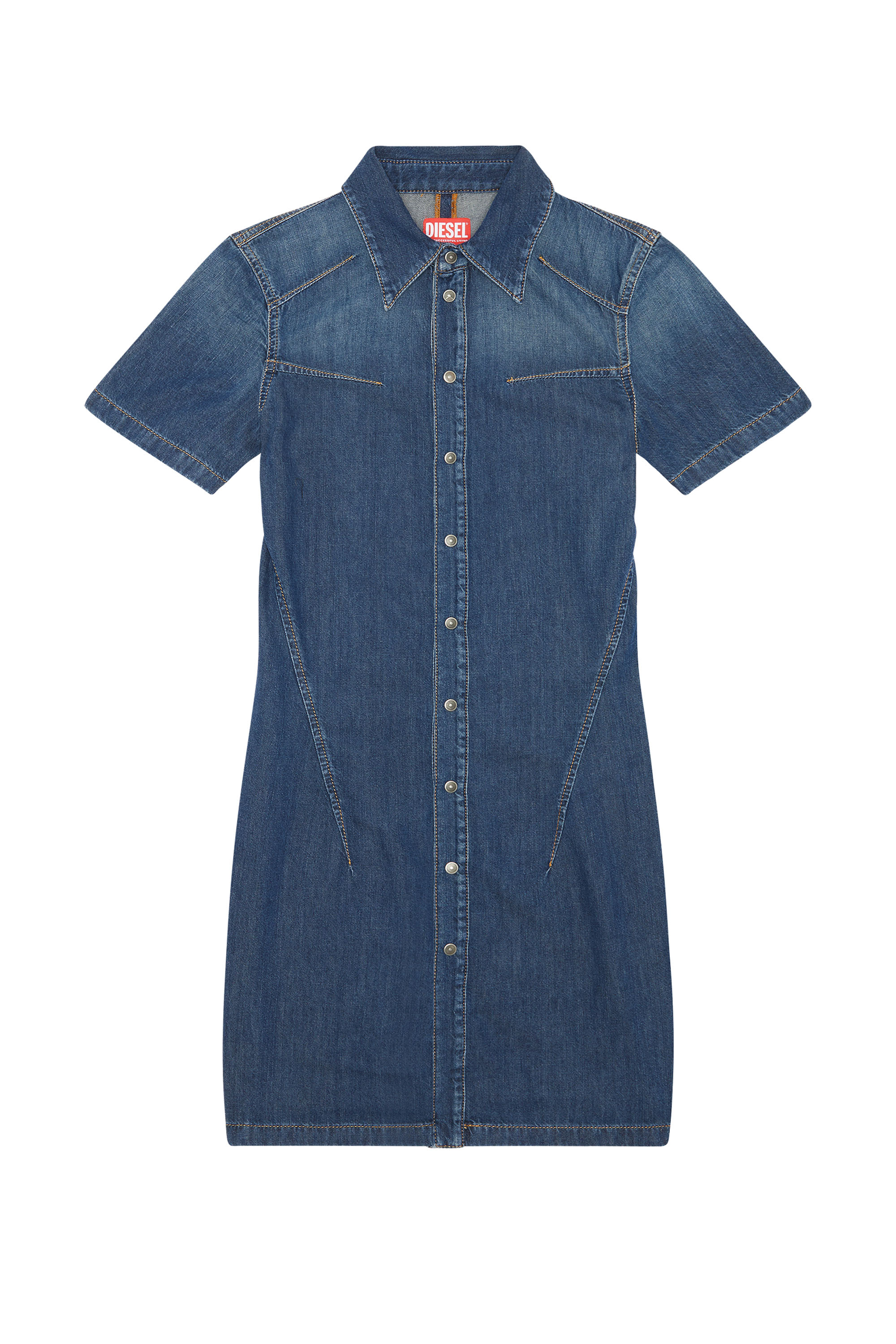Diesel - DE-SHIRTY, Robe chemise boutonn&eacute;e en denim stretch Femme in Bleu - 2