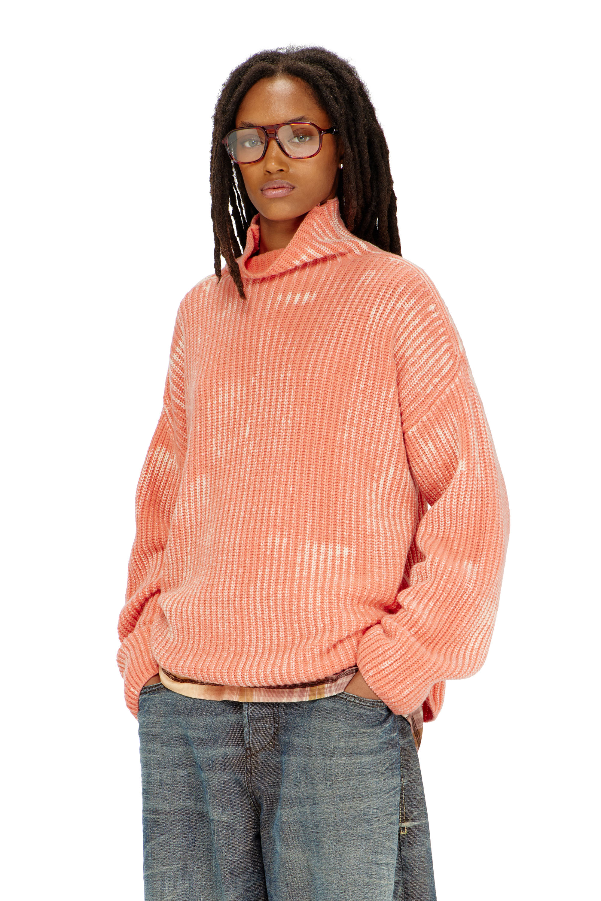 Diesel - M-AMET, Pull &agrave; col entonnoir en maille c&ocirc;tel&eacute;e en laine m&eacute;lang&eacute;e Femme in ToBeDefined - 1