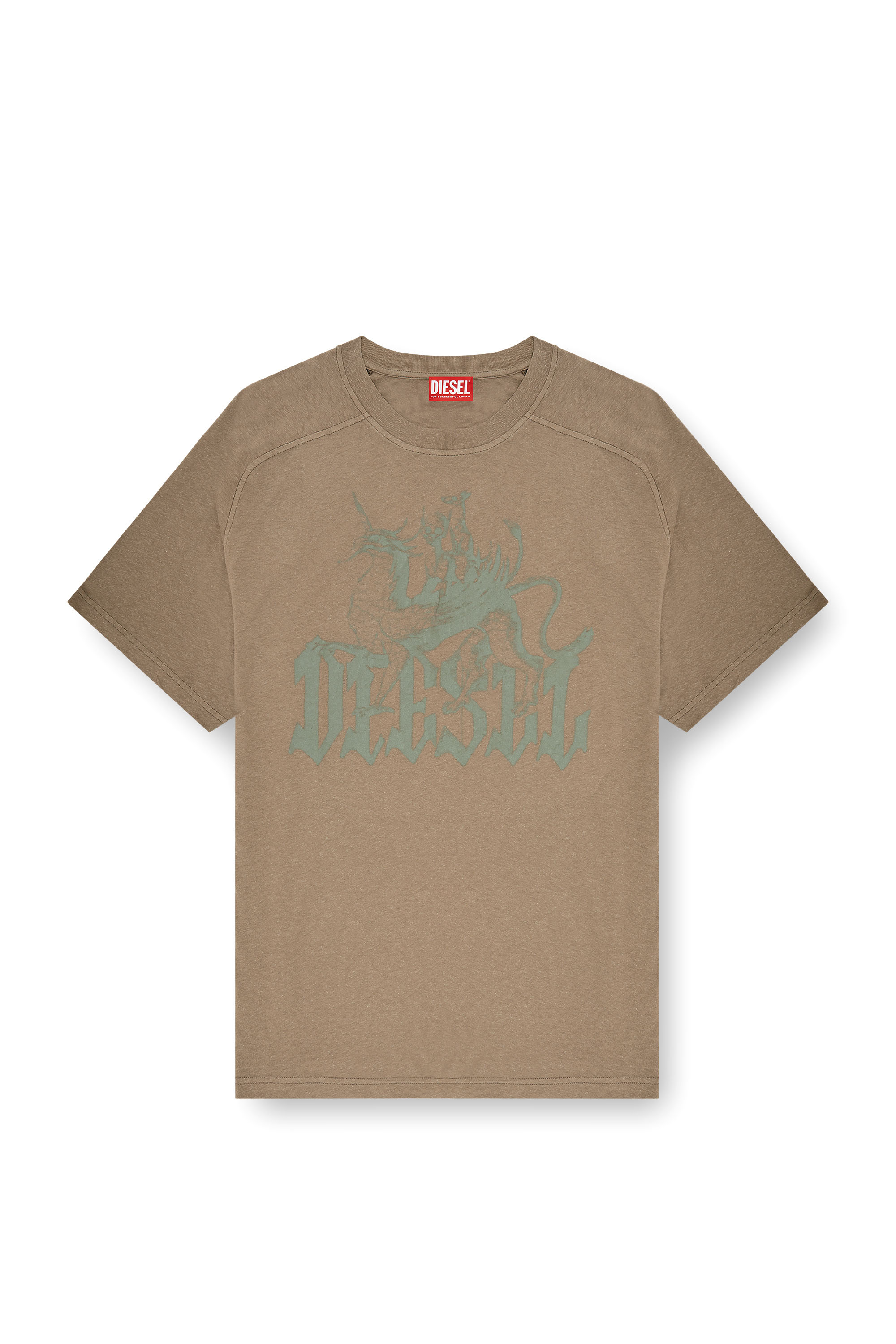 Diesel - T-JUSSI-A, Herren Bedrucktes T-Shirt aus Baumwolle und Hanf in Beige - 3