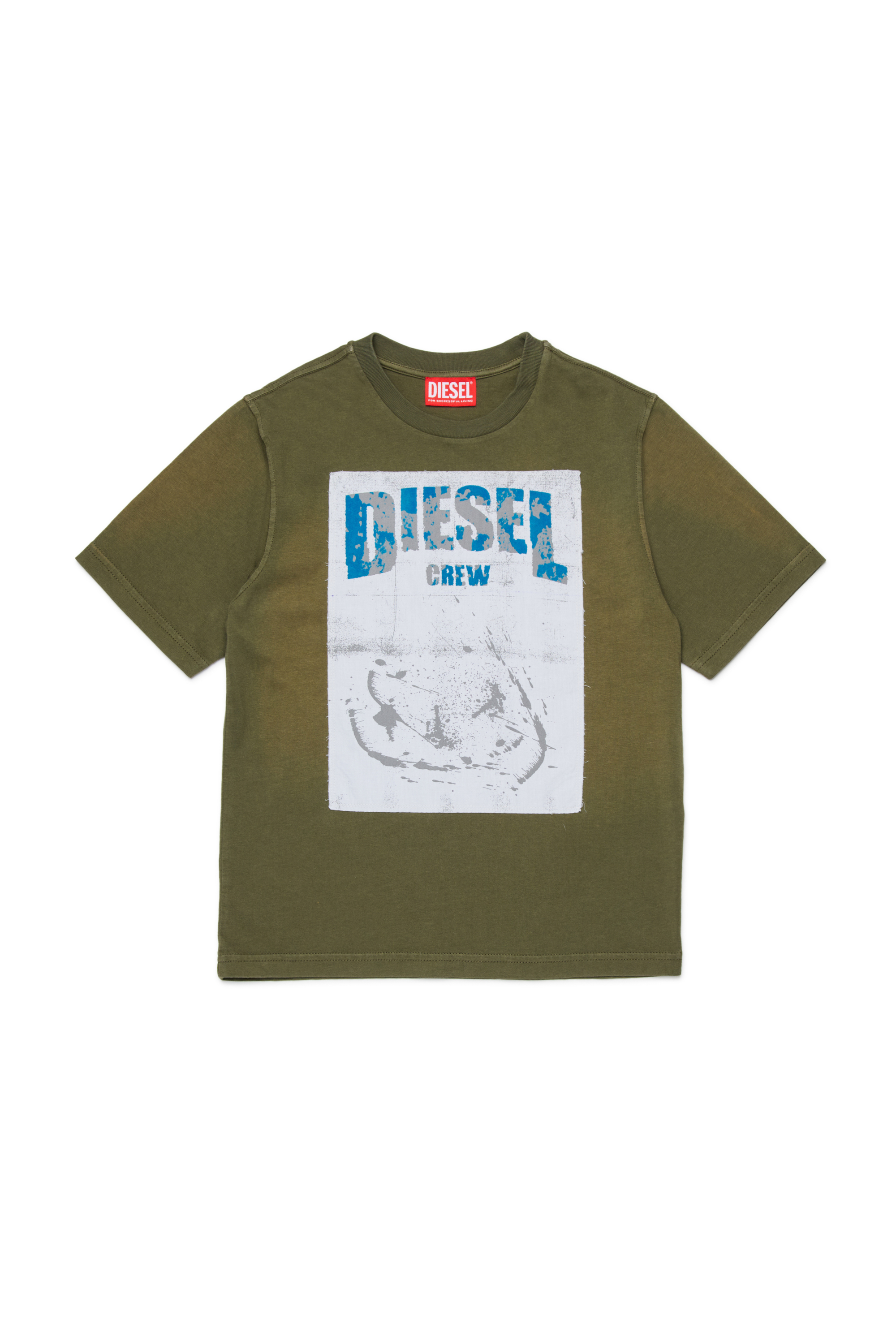 Diesel - TBERS OVER, T-shirt in cotone con stampa grafica Diesel floccata Uomo in Verde - 1