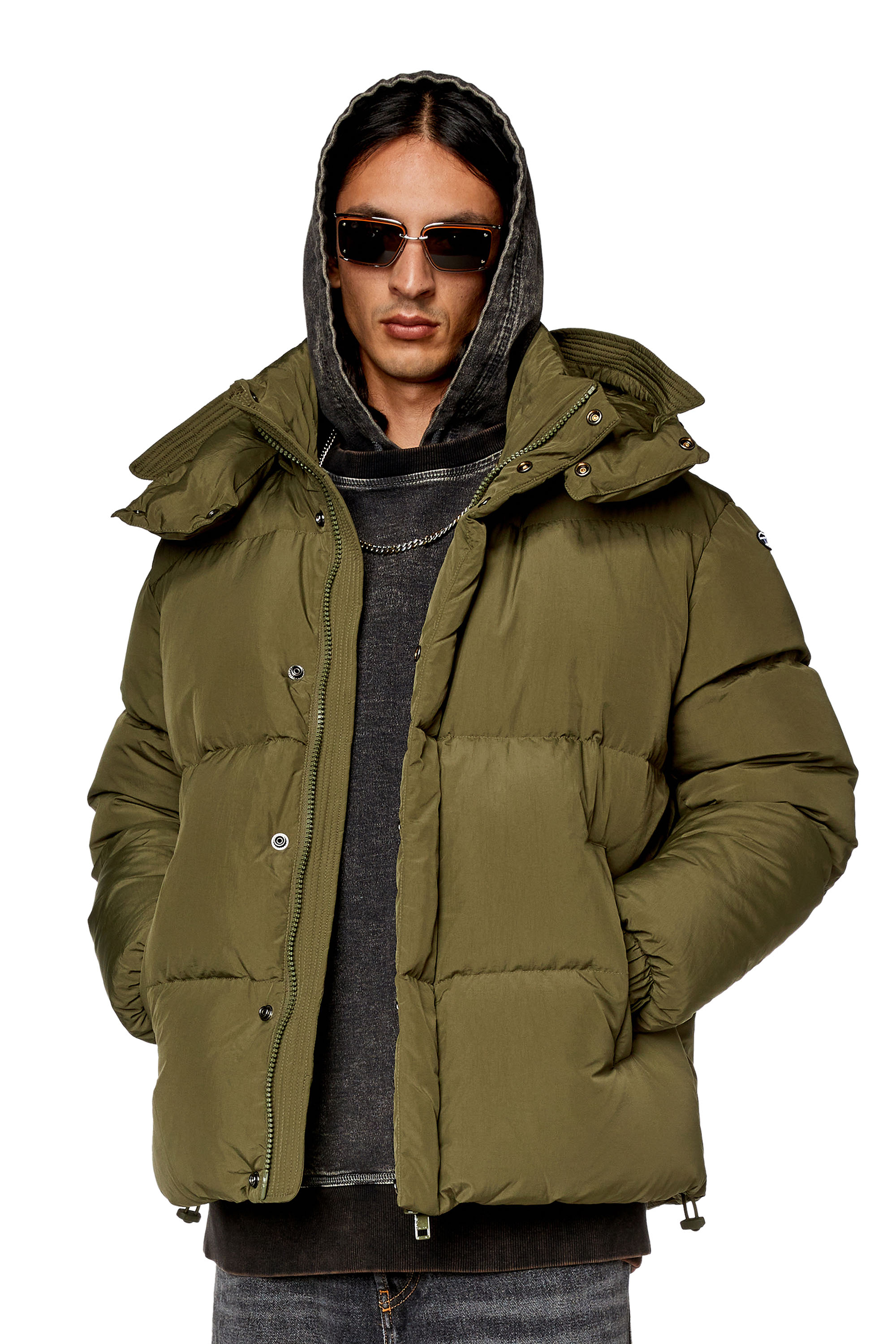 Diesel - W-ROLFYS, Piumino in nylon Taslan riciclato Uomo in Verde - 1