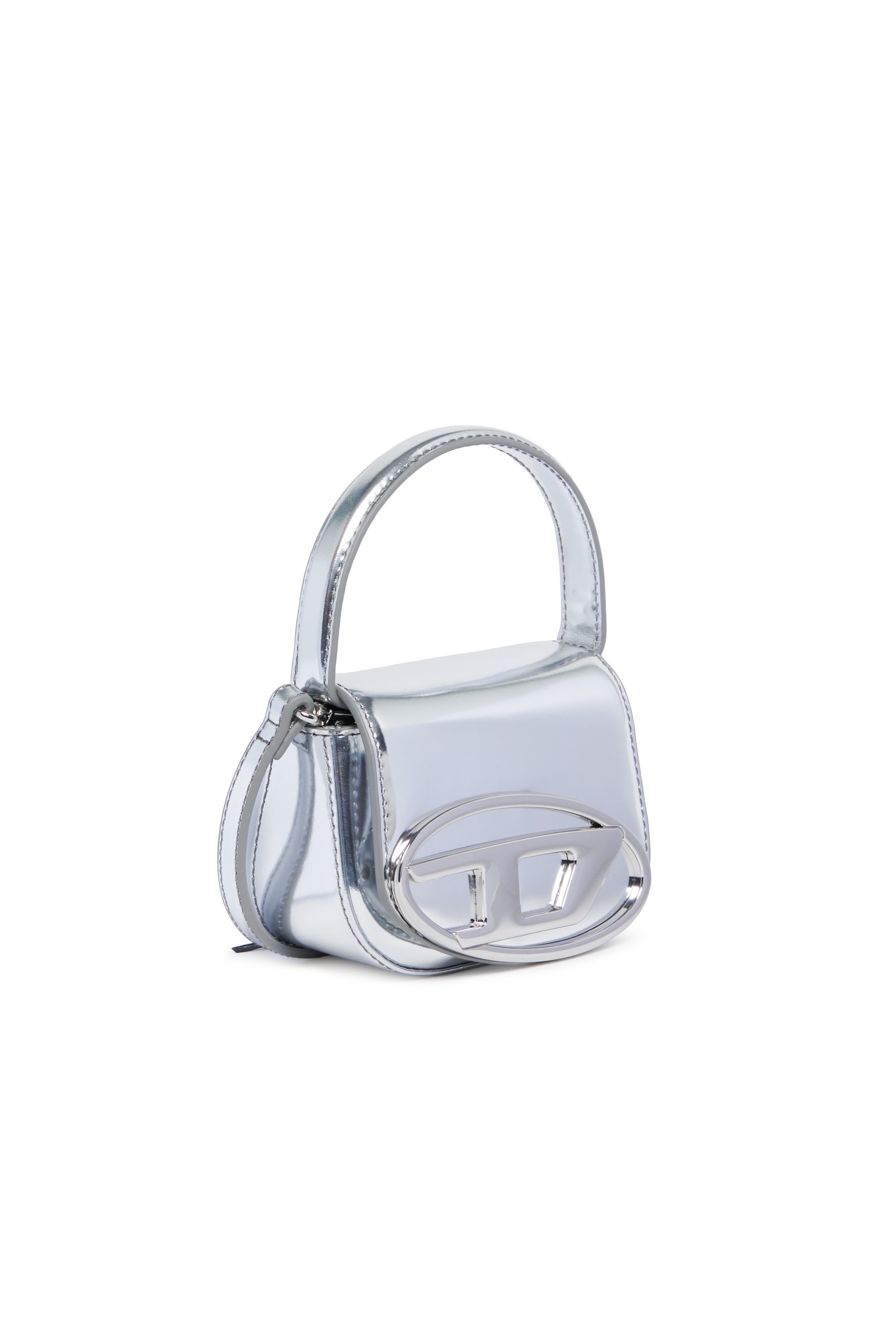 Diesel - 1DR XS, Damen Ikonische Minitasche aus mattem Metallic-Leder in Silber - Image 3