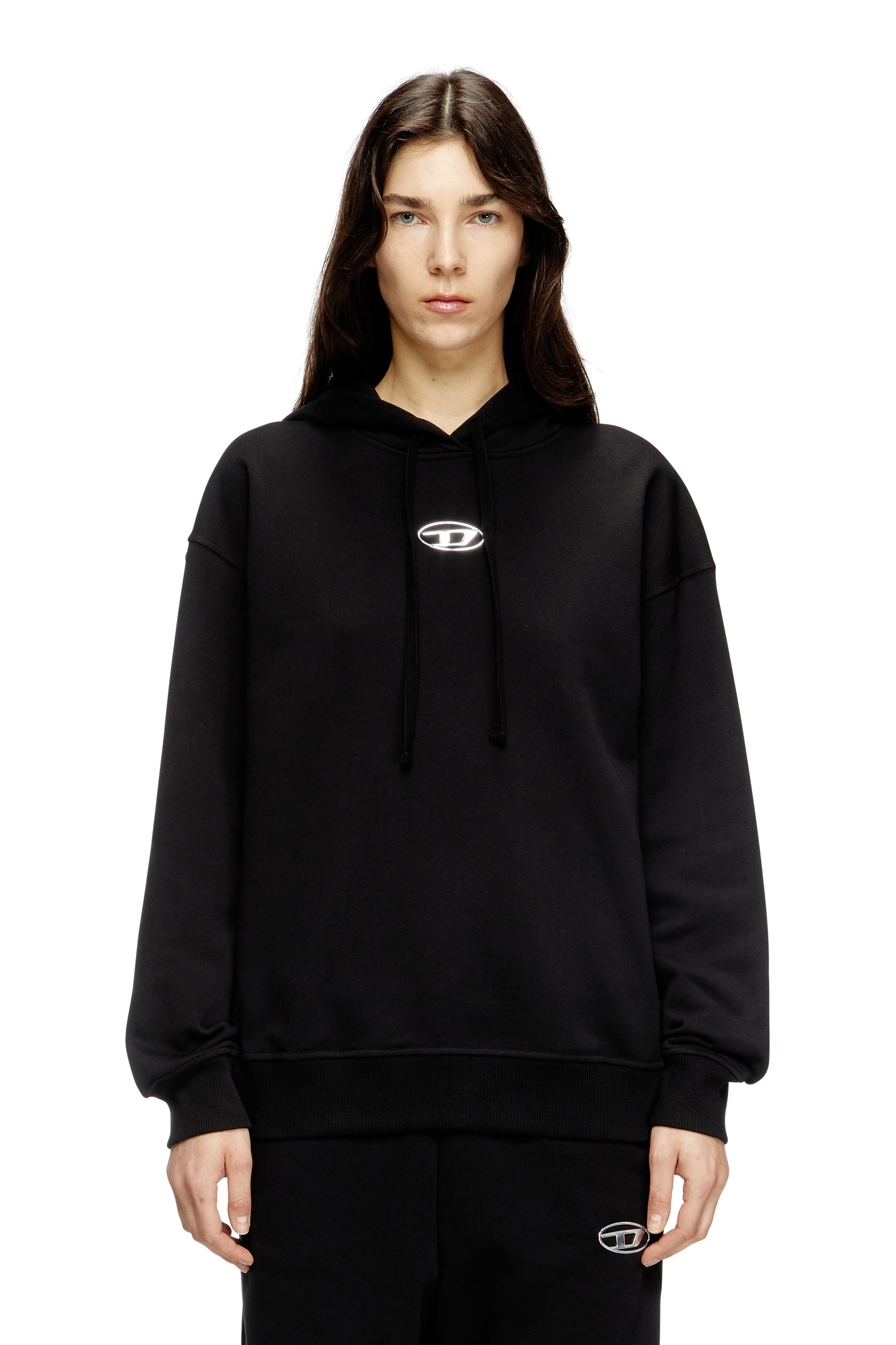 Diesel - F-BUXT-HOOD-OD, Hoodie con Oval D metallizzato Donna in Nero - 3