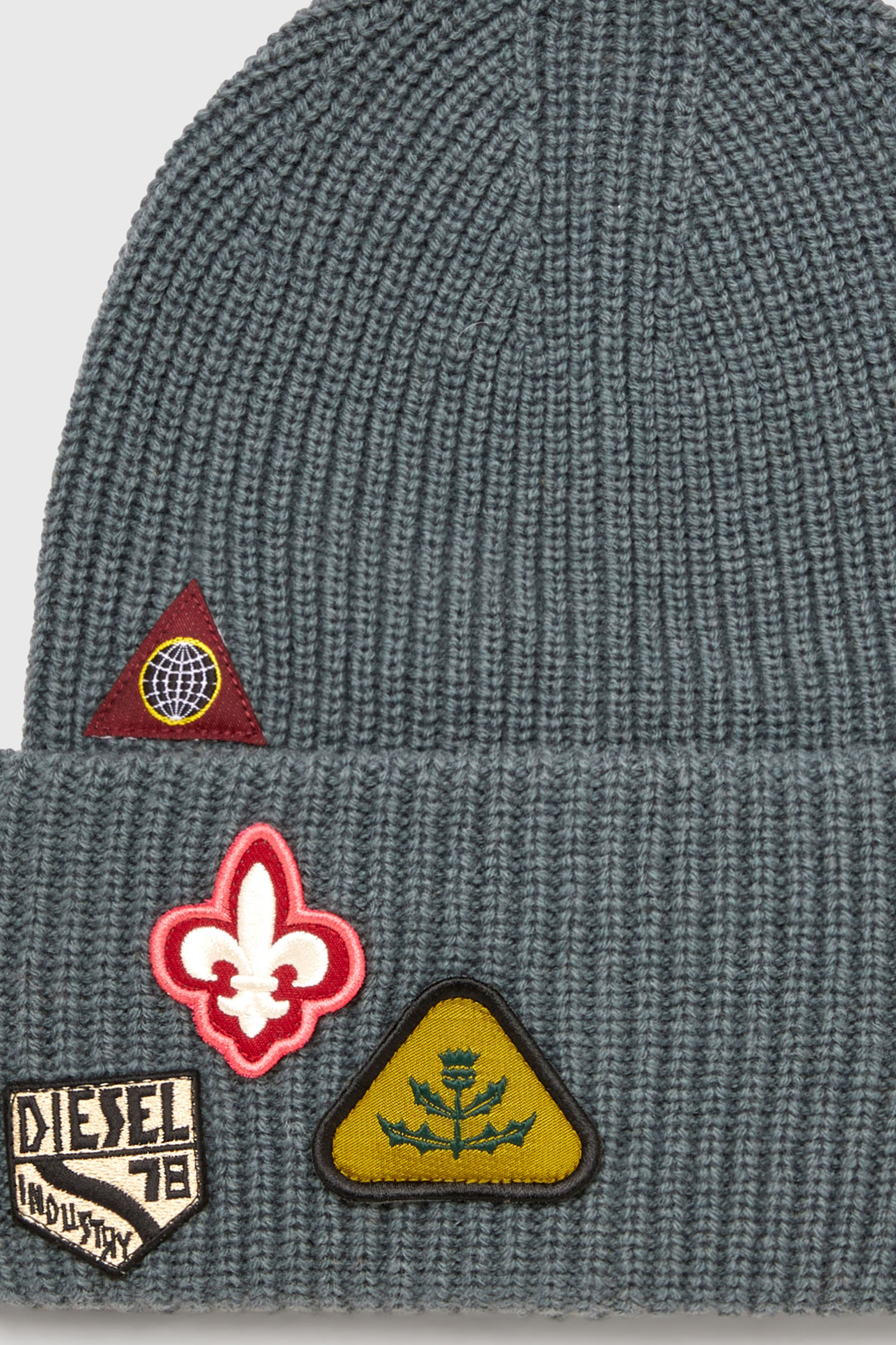 Diesel - K-PHAT, Bonnet en laine avec patchs logo Mixte in Gris - 3