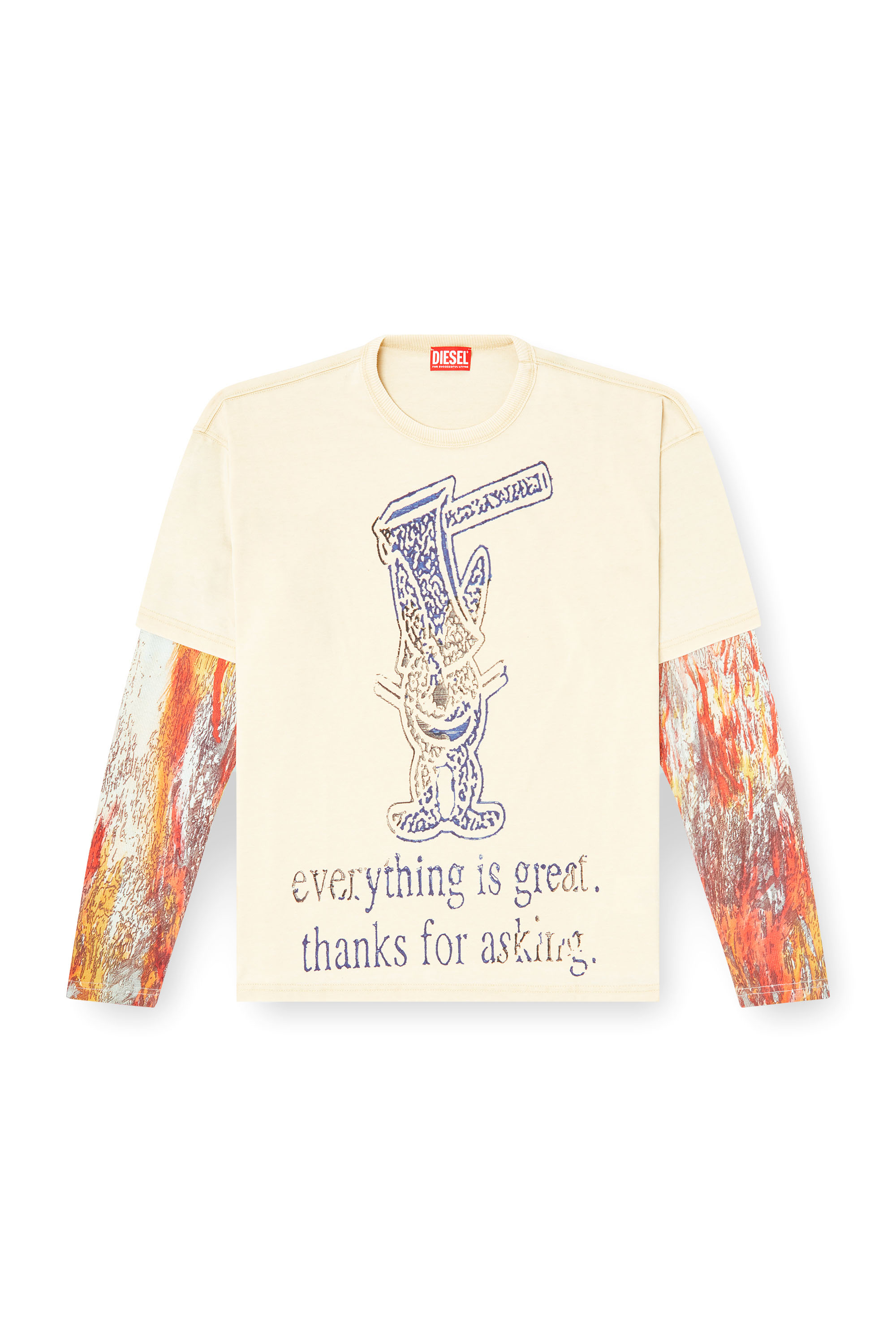 Diesel - T-BOXT-DB-LS-RIB-T1, Herren Langarm-T-Shirt mit Lageneffekt in Beige - 2