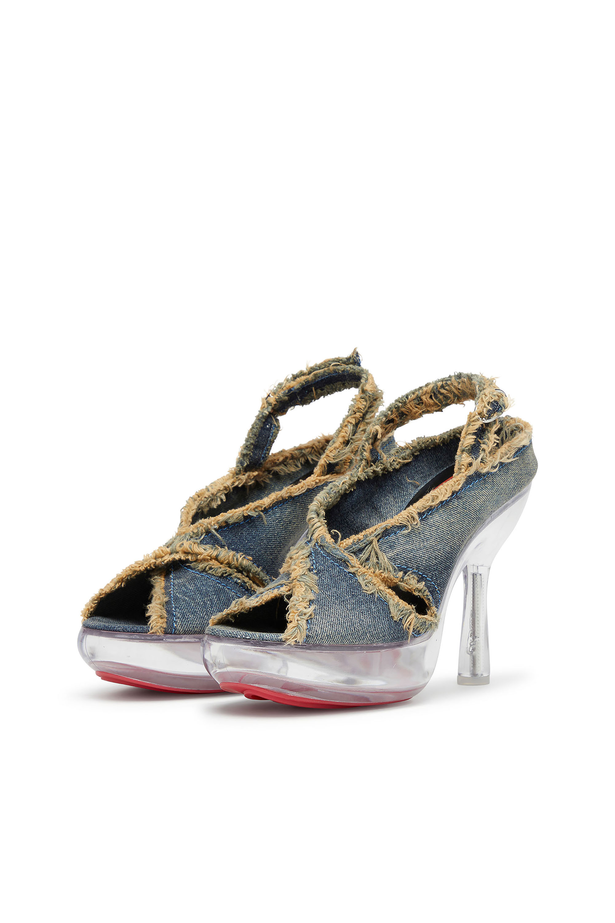 Diesel - D-LAKE PLATFORM SDL, D-Lake-Sandali platform in denim sfrangiato e plexiglass Donna in Blu - 7