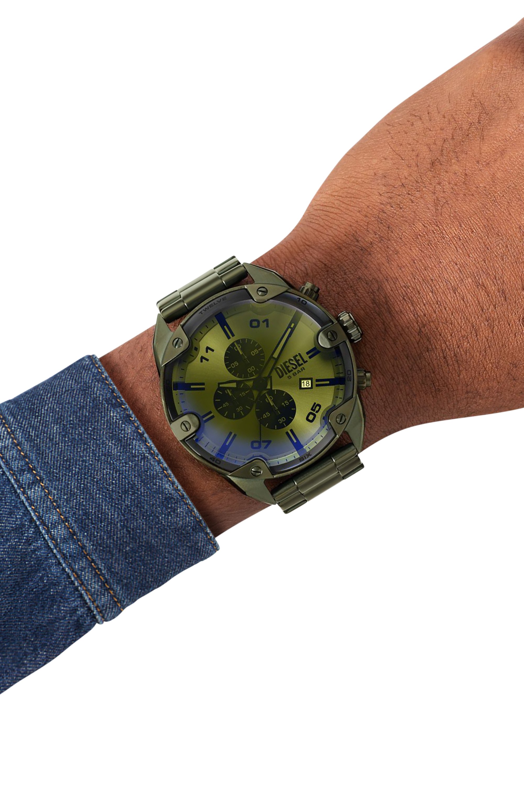 Diesel - DZ4670 WATCH, Montre Spiked en acier inoxydable vert Homme in Vert - 4