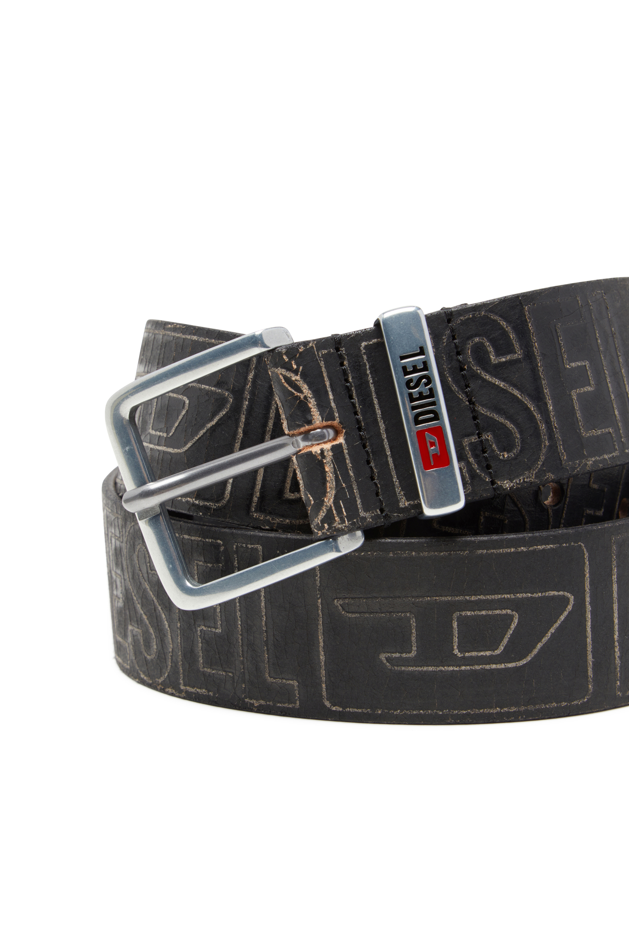 Diesel - B-BISCOTTO OUTLINE, Herren Gürtel aus Leder mit 4 cm Logo in Schwarz - 3