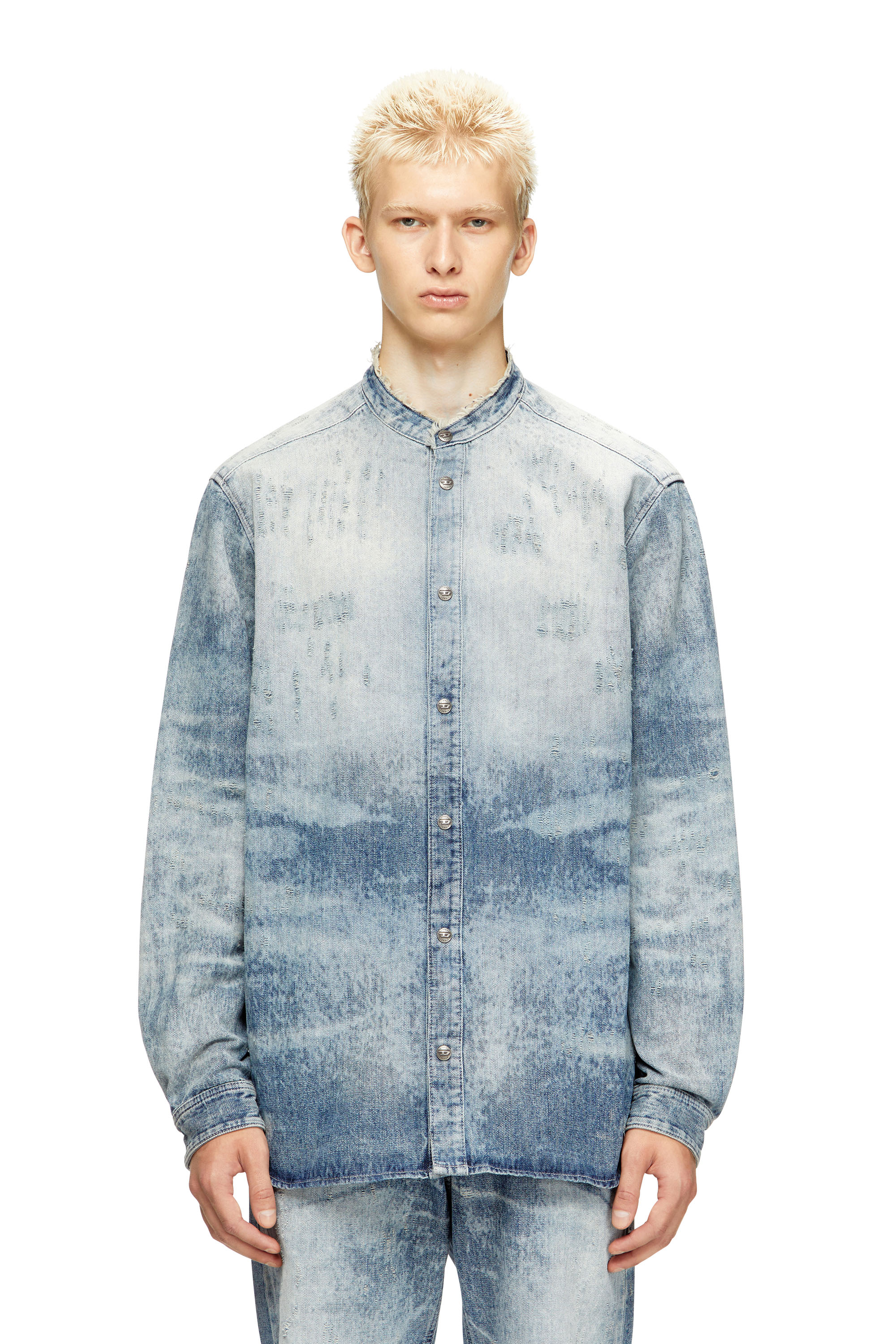 Diesel - D-SIMP-FSH, Herren Hemd aus vielgetragenem Wabenmuster-Denim in Hellblau - 1