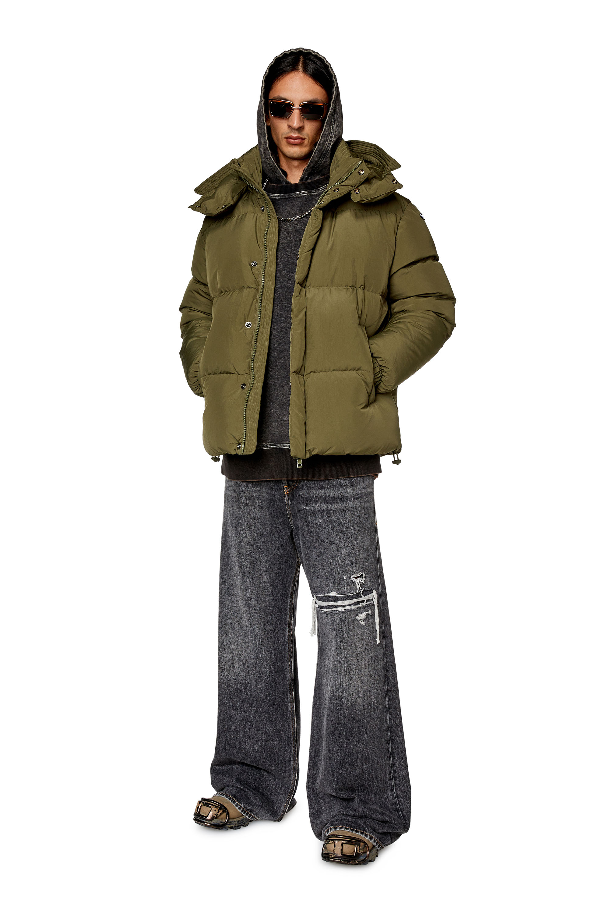 Diesel - W-ROLFYS, Piumino in nylon Taslan riciclato Uomo in Verde - 2