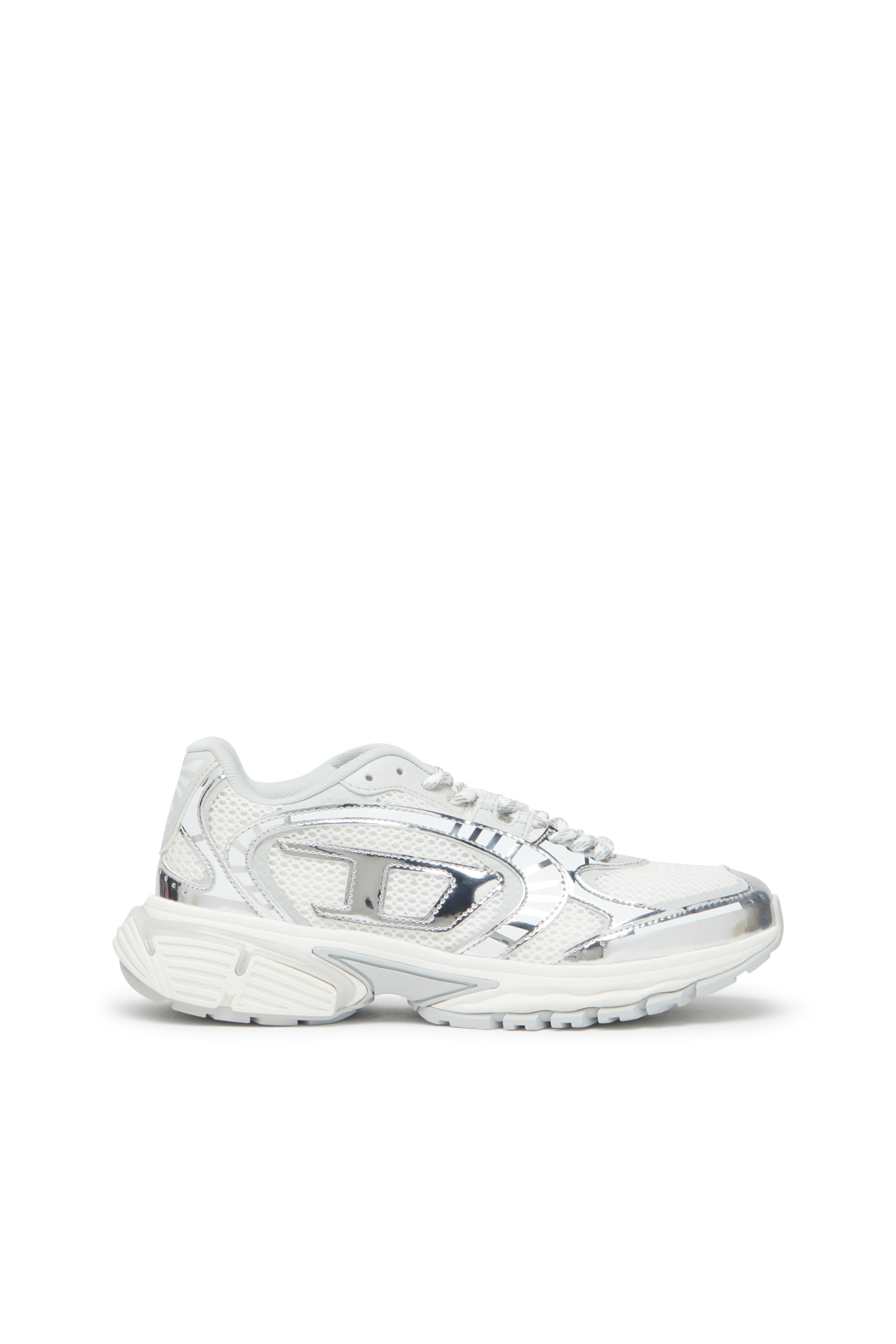 S-PRO-V-DENSE LOW W, Weiß/Silber Diesel - S-PRO-V-DENSE LOW W, Damen S-Pro-V-Dense-Sneakers aus Metallic-Mesh mit Oval D-Logo in Weiß/Silber - 1