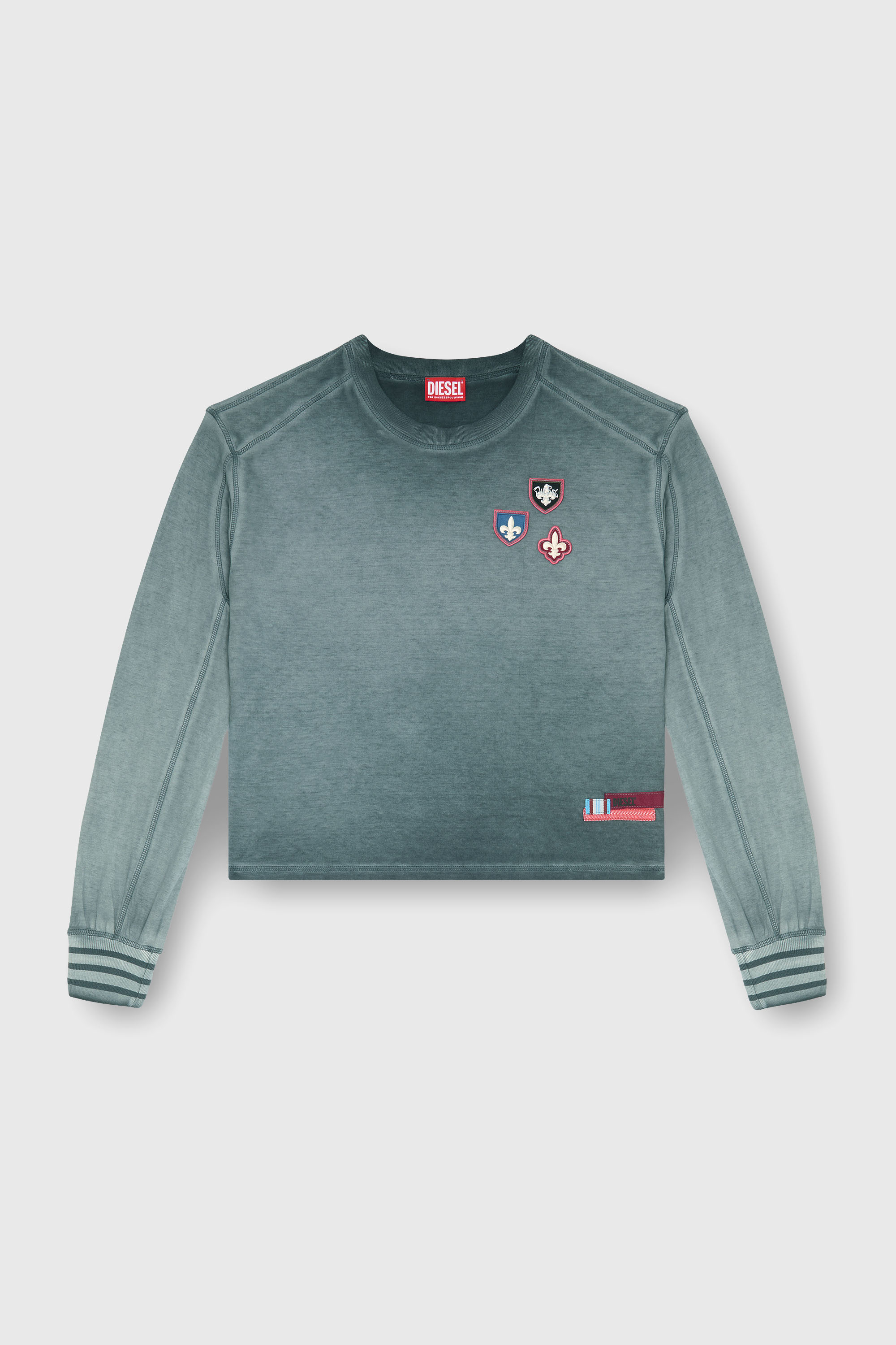 Diesel - T-BAWYE-LS, T-shirt con patch e inserti microwaffle Donna in Verde - 2