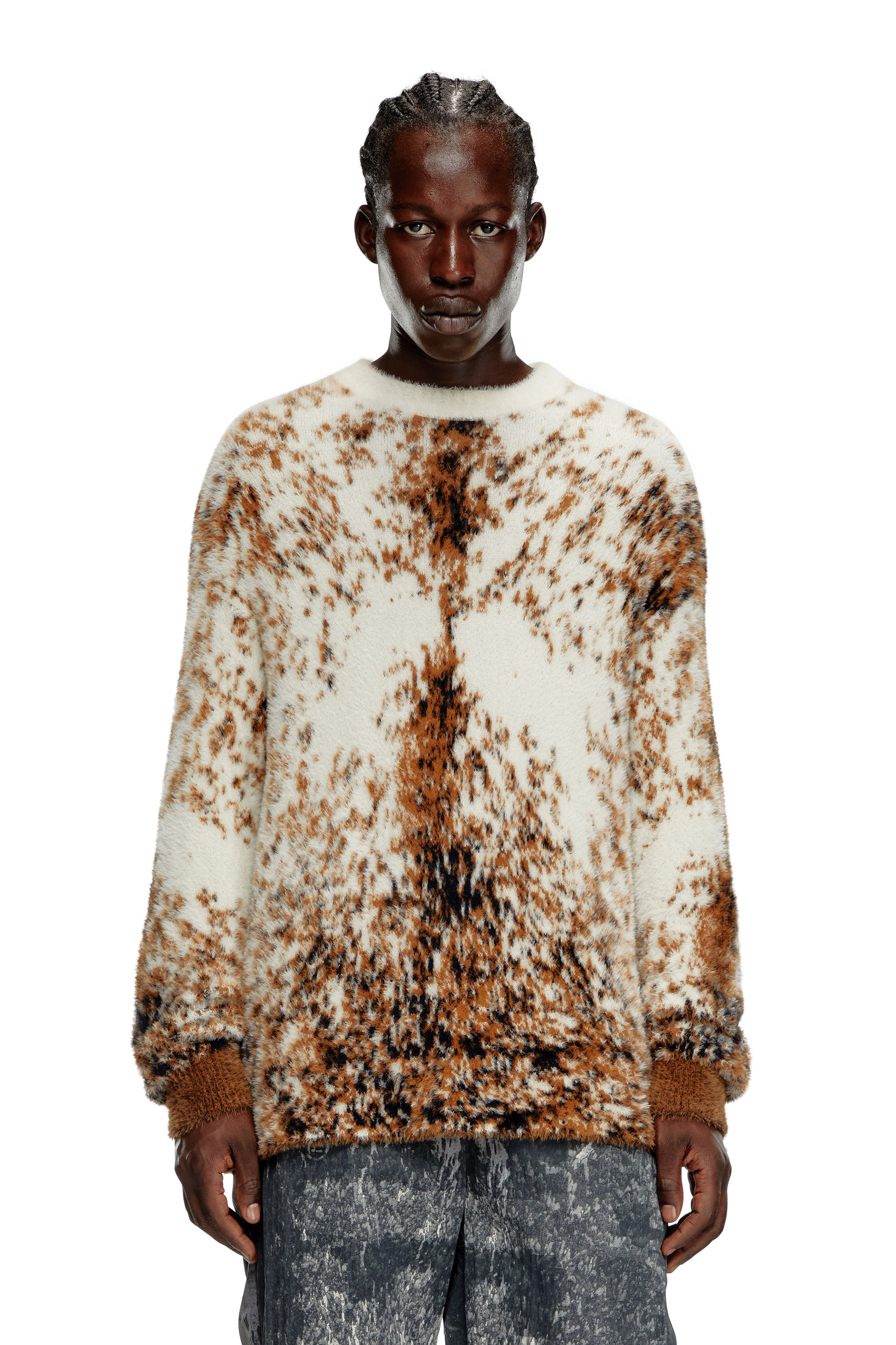 Diesel - K-ITELLO, Maglione fluffy con motivo animalier Uomo in Marrone - 1