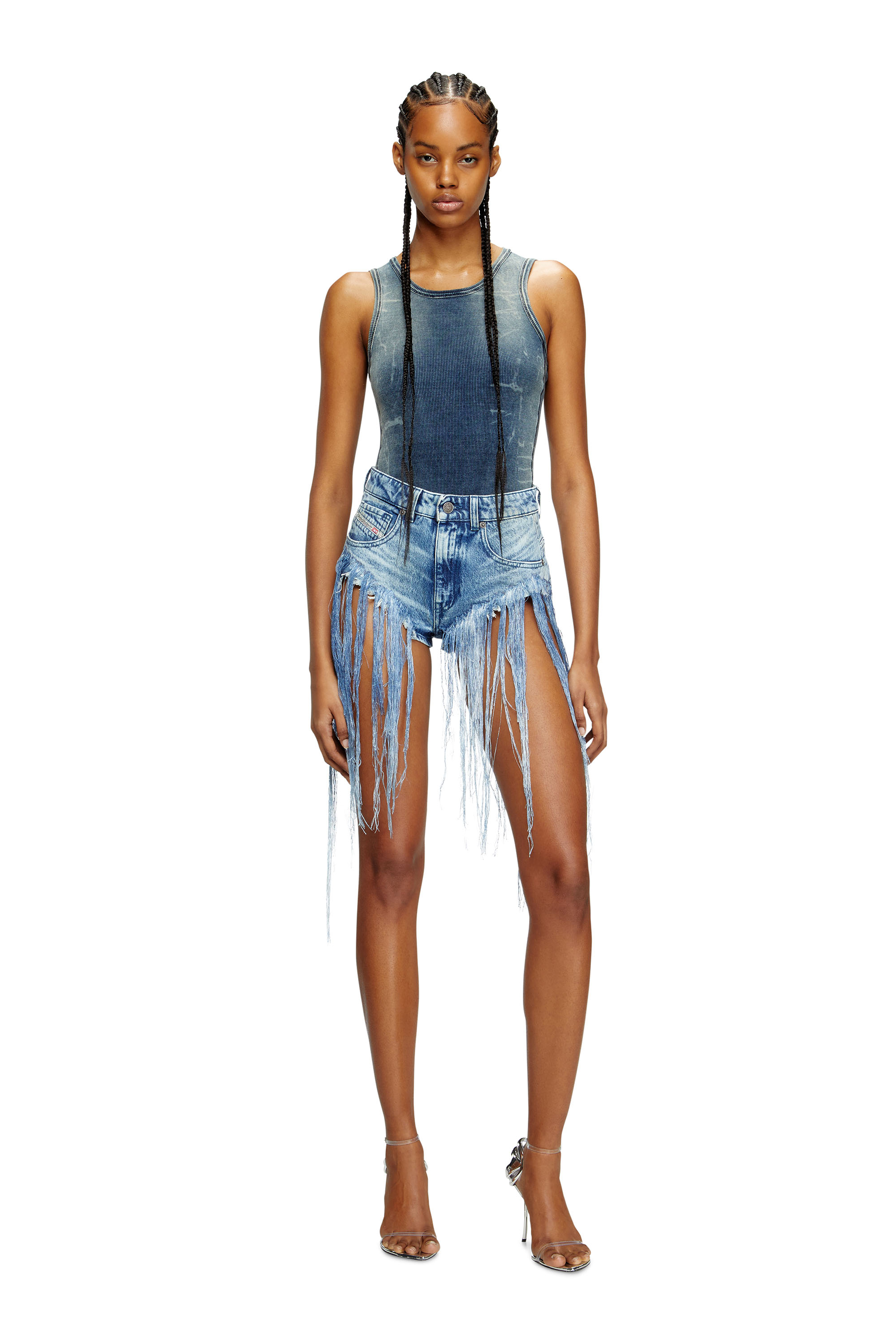 Diesel - T-GO, Tank top a coste con denim trompe l'oeil Unisex in Blu - 6