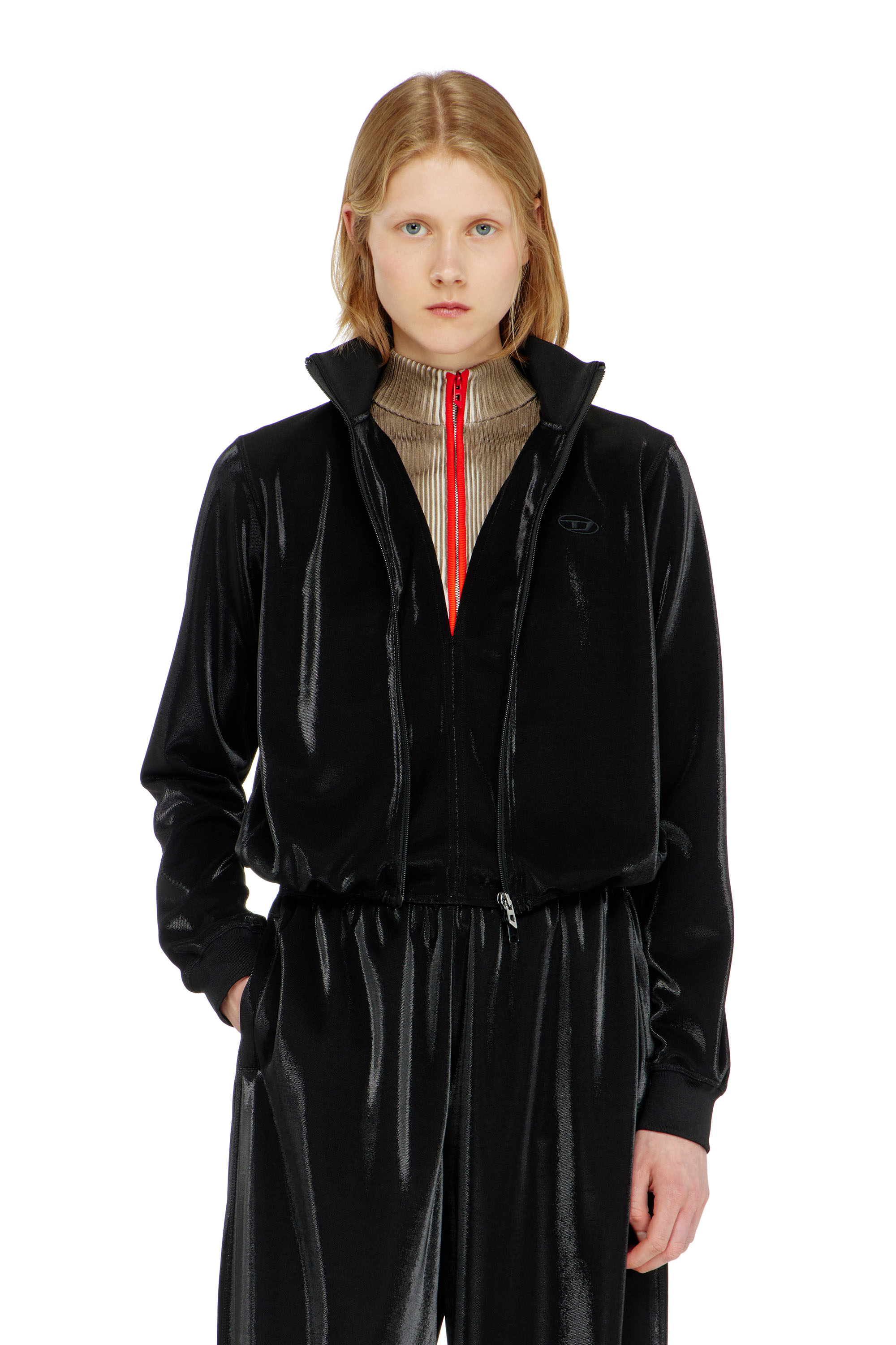 Diesel - F-ROSY, Felpa con zip effetto piquet lucido Donna in ToBeDefined - 1