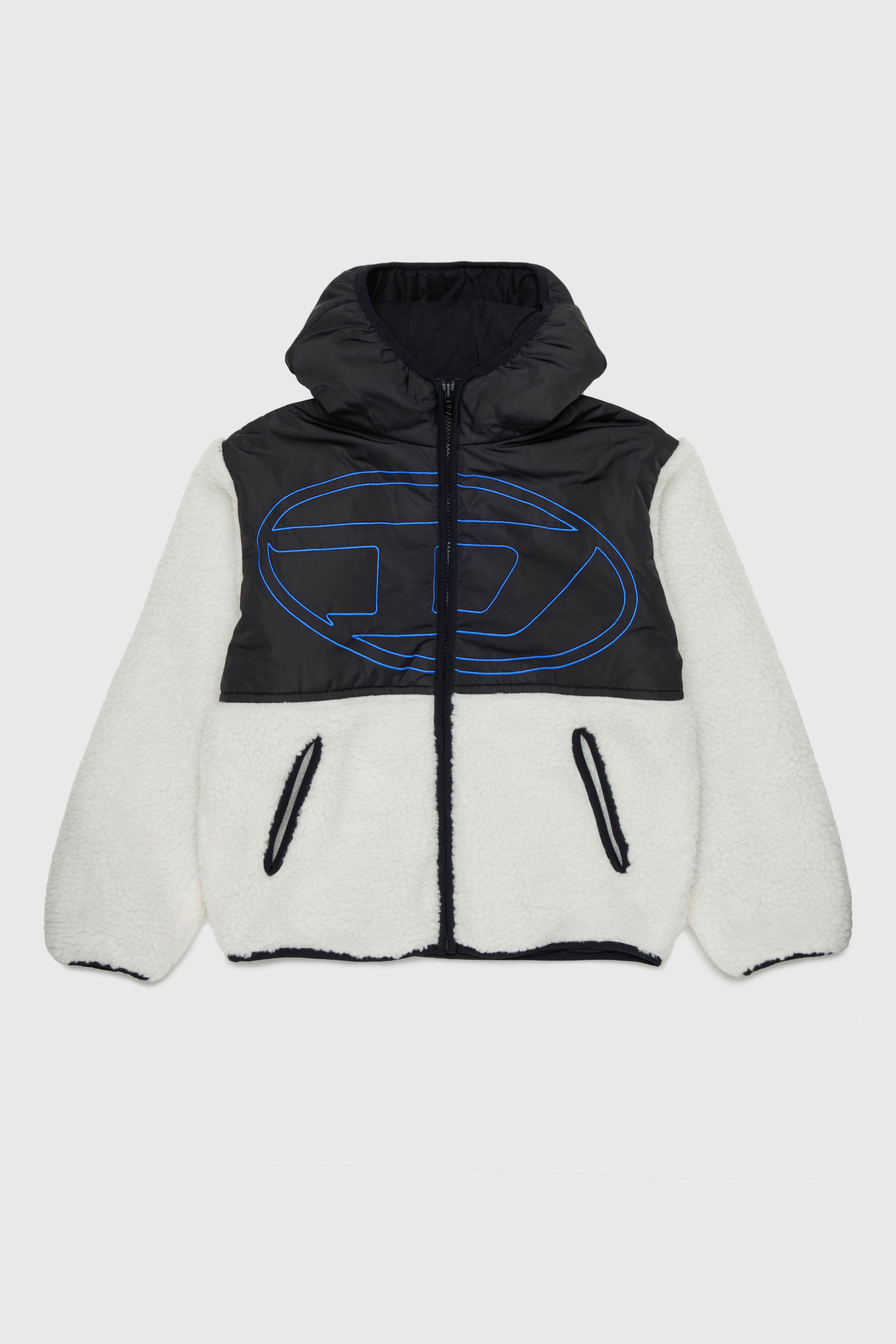 Diesel - JSHEAR, Veste &agrave; capuche en nylon et polaire teddy Homme in Blanc - 1