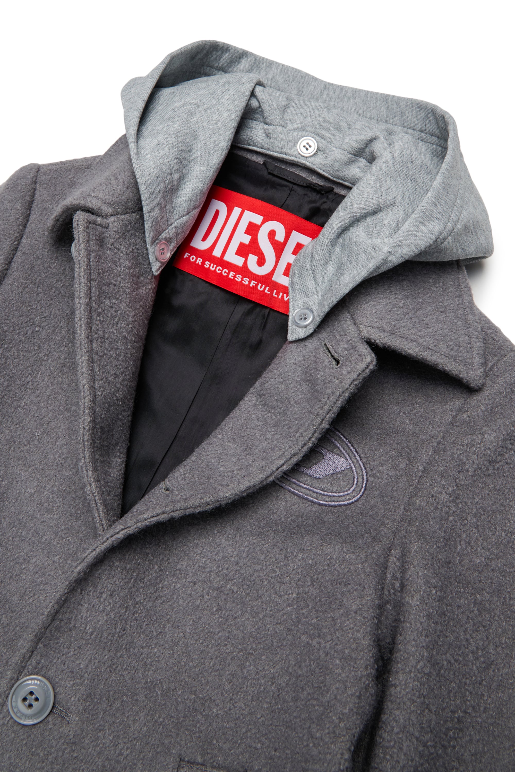 Diesel - JASTONEOUT, Herren Mantel aus Wollmischung mit abnehmbarer Kapuze in Dunkelgrau - 3