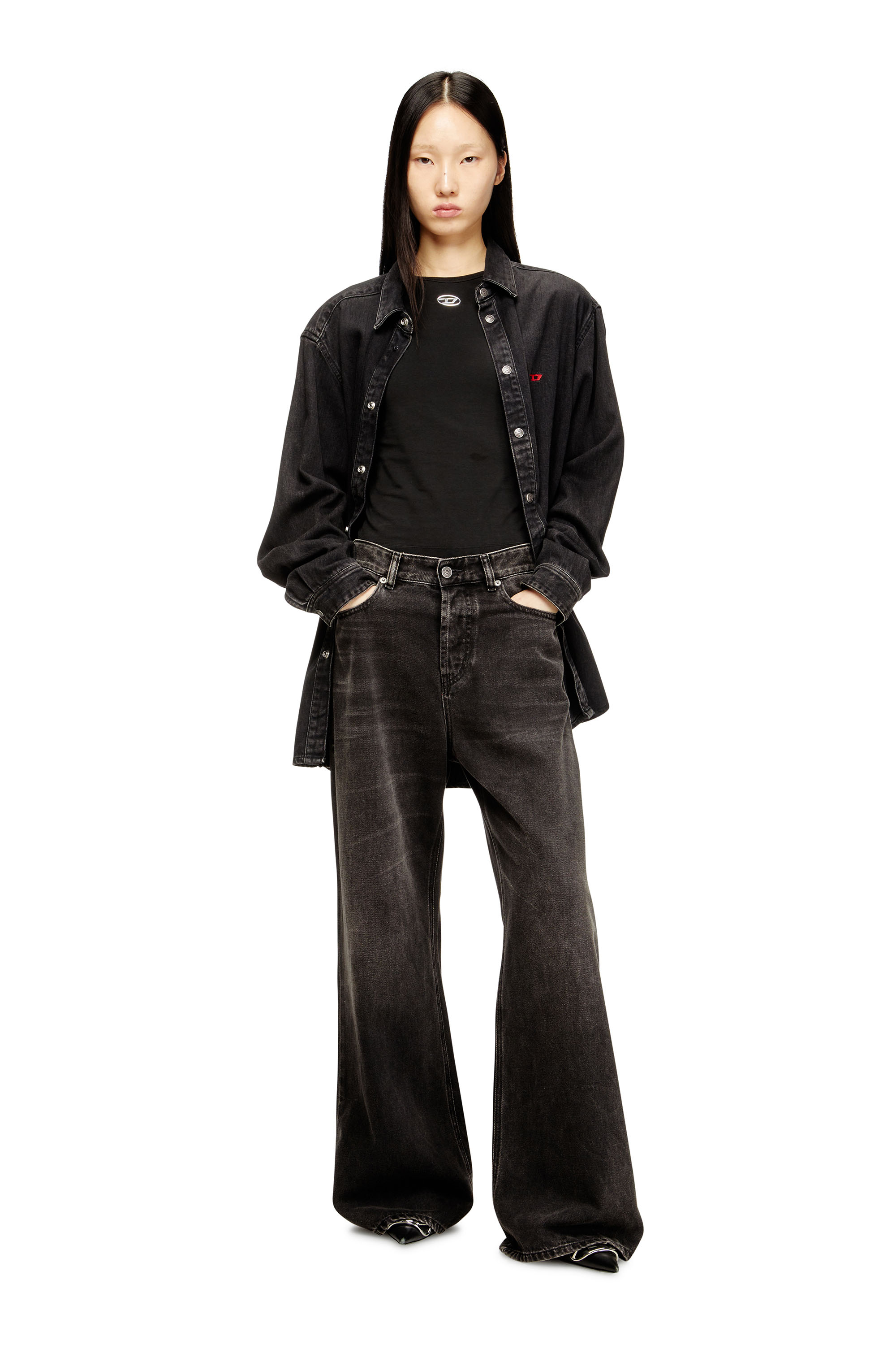Diesel - T-UNCUTIESLONG-LS-OD, Pull en coton avec logo Oval D Femme in Noir - 2