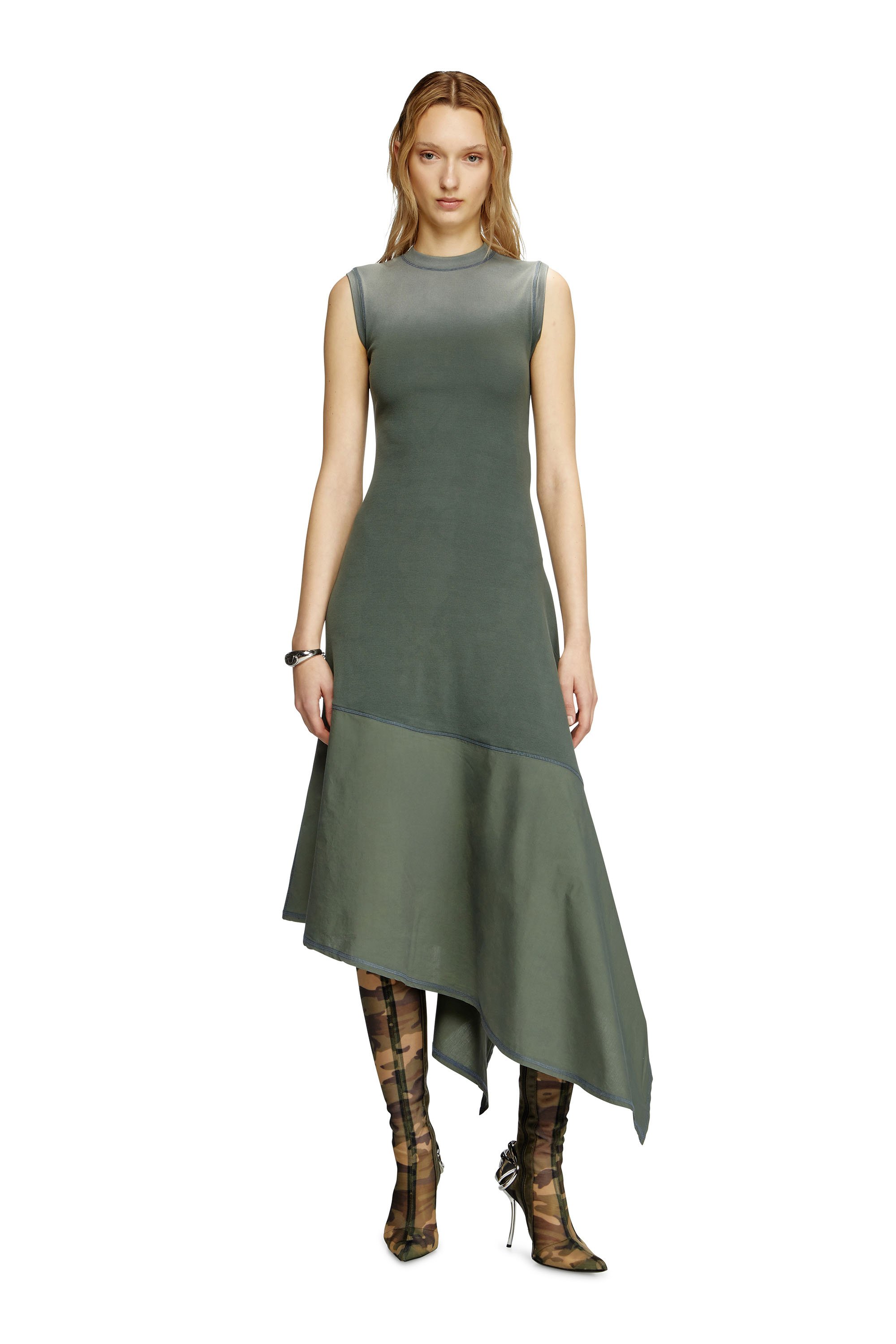 Diesel - D-ELICY, Robe asymétrique sans manches Femme in Vert - 1