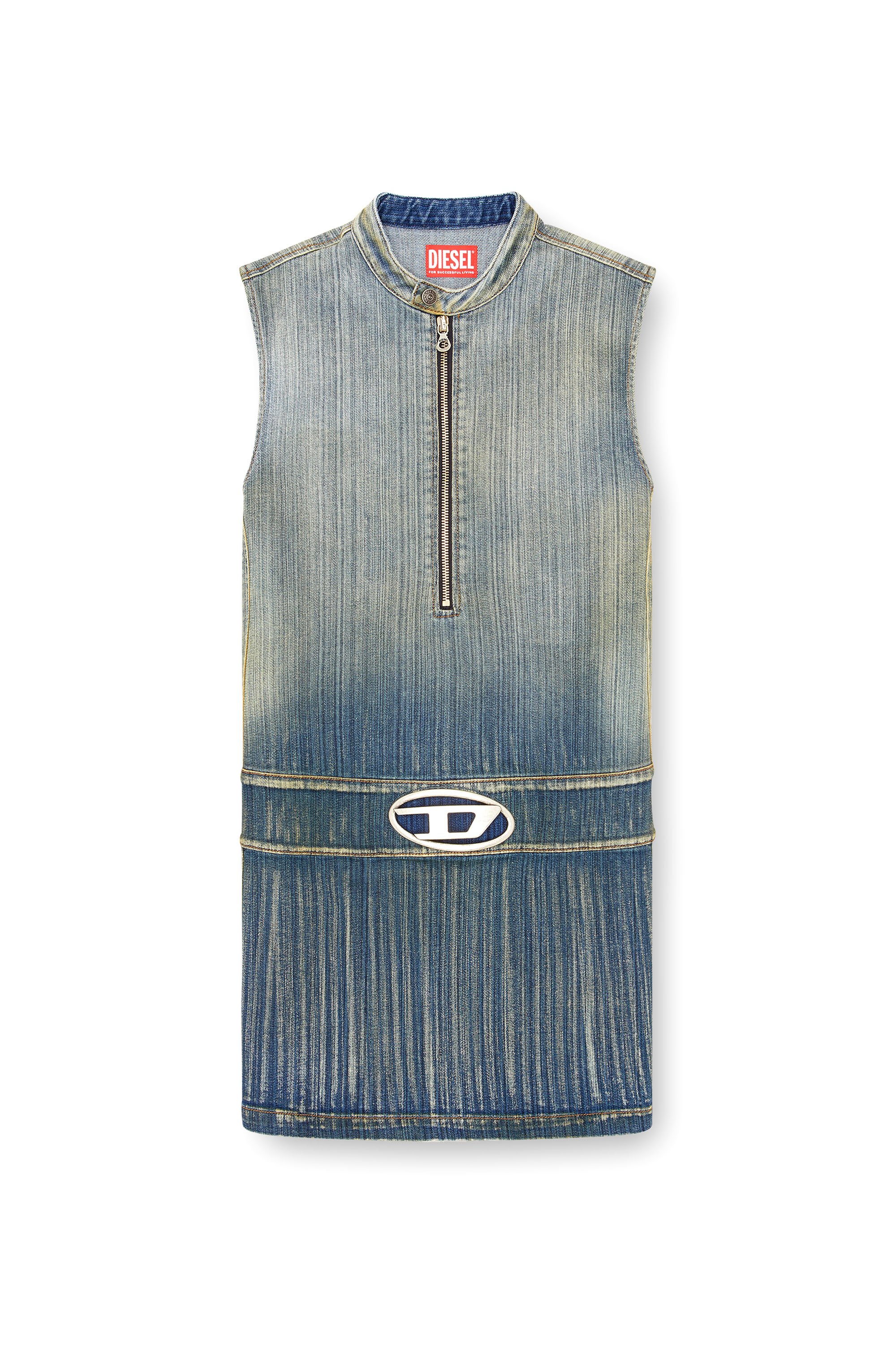Diesel - DE-DAME-S, Femme Mini-robe en denim héritage strié in Bleu - Image 1