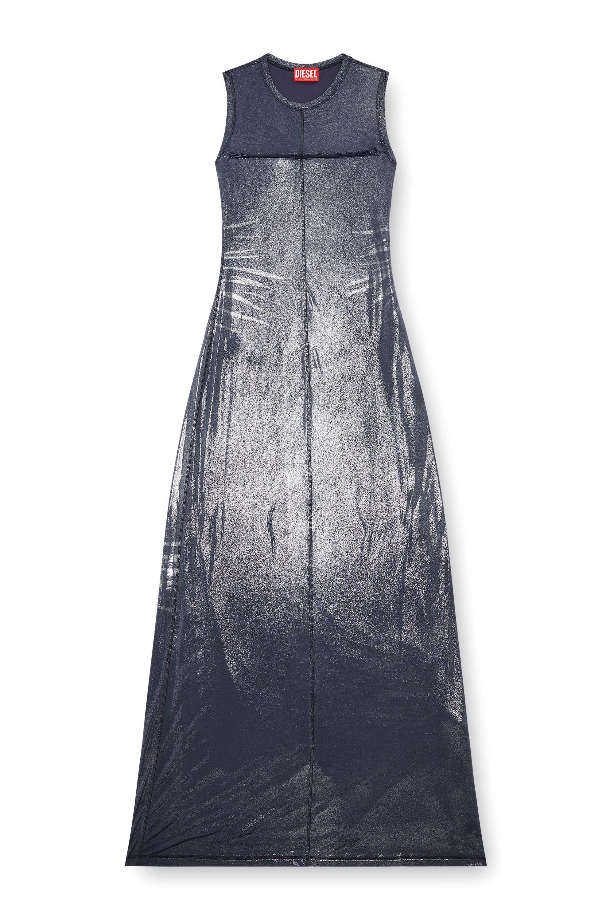 Diesel - D-VETY, Damen Langes Metallic-Kleid mit Reißverschlussdetails in Blau - Image 1