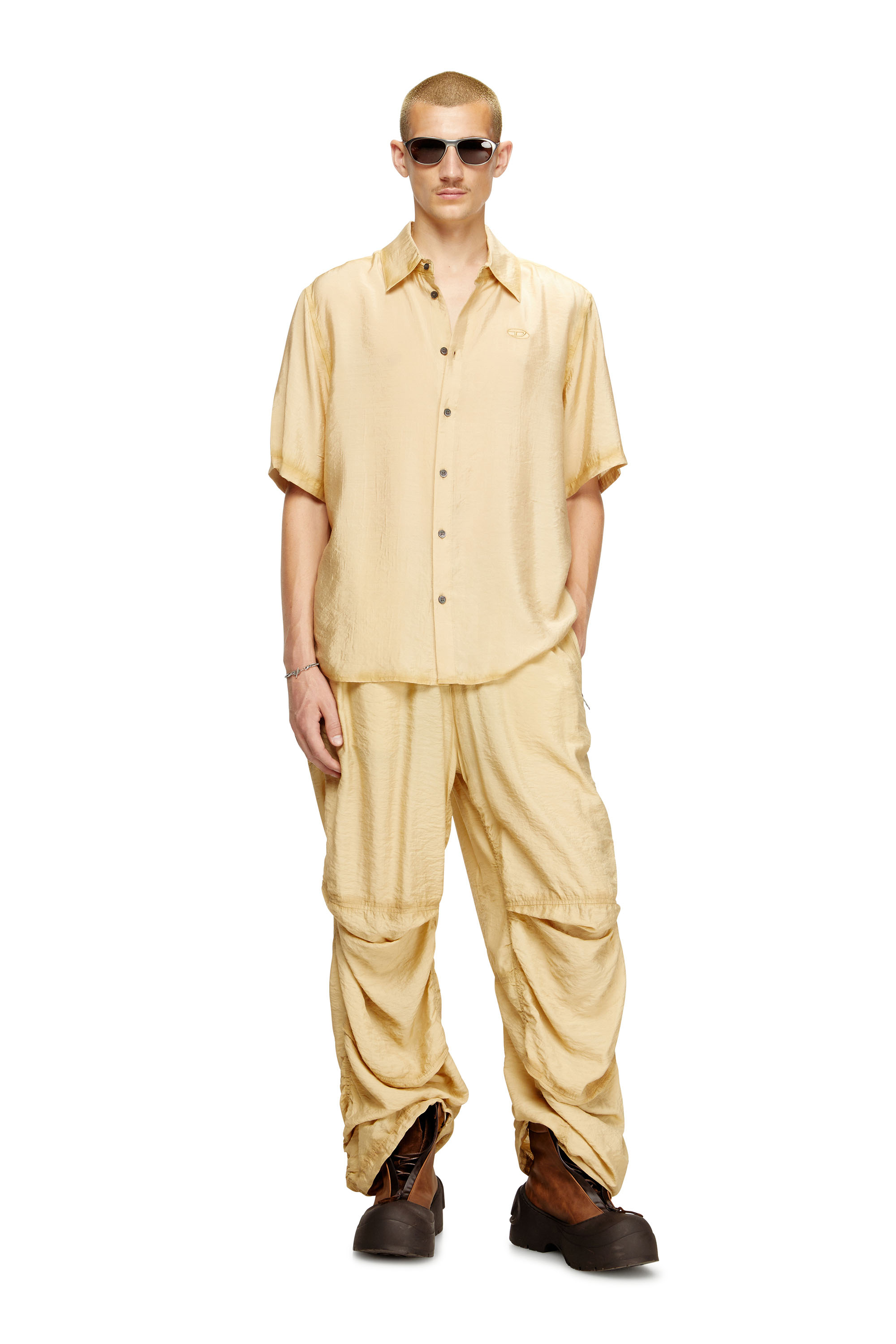 Diesel - S-SIMPLY-SS-LHBA, Chemise en nylon-viscose froissé Homme in Marron - 2