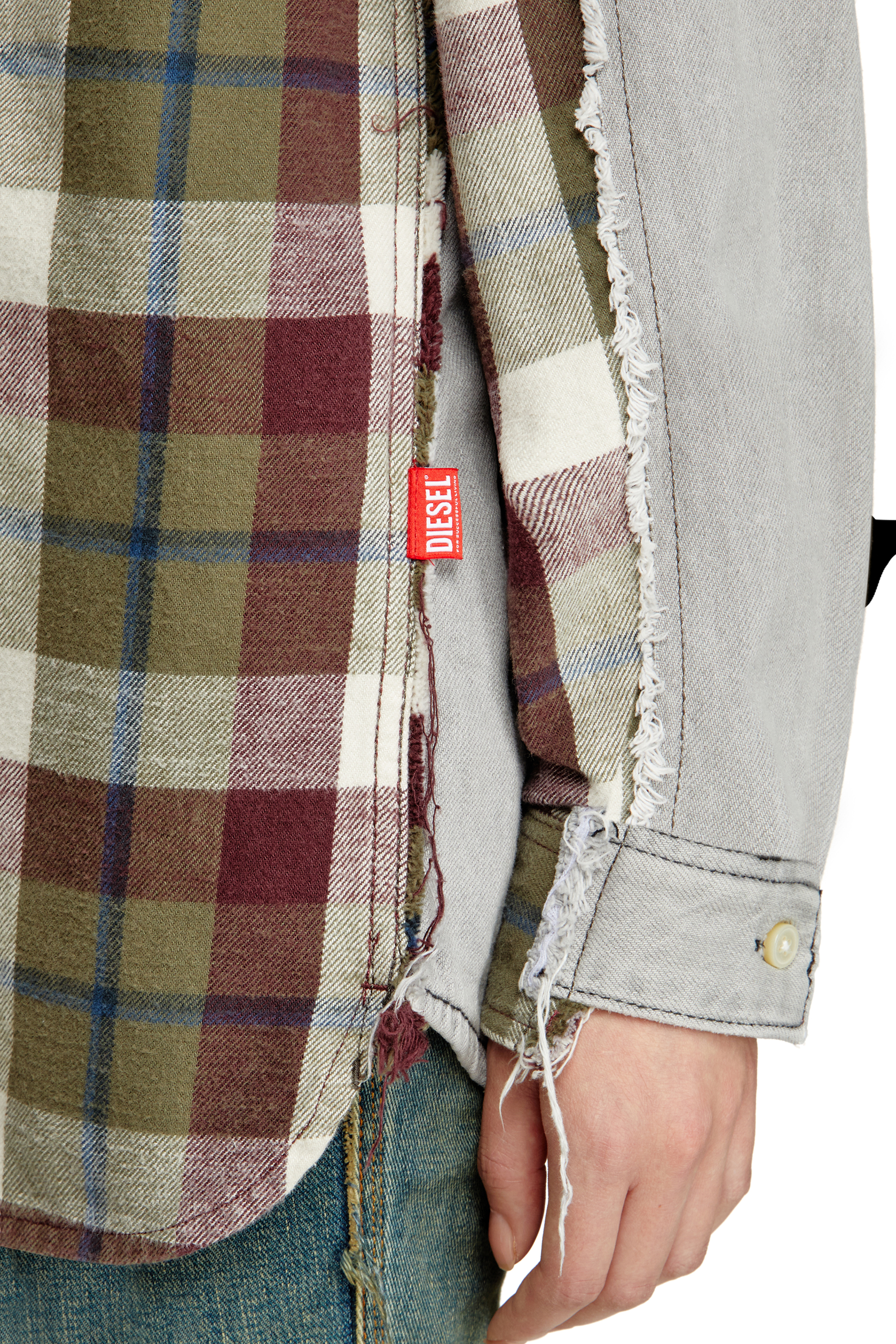 Diesel - Shirt Diseloves 8B, Camicia in tessuto check e denim effetto bleach Unisex in Multicolor - 6