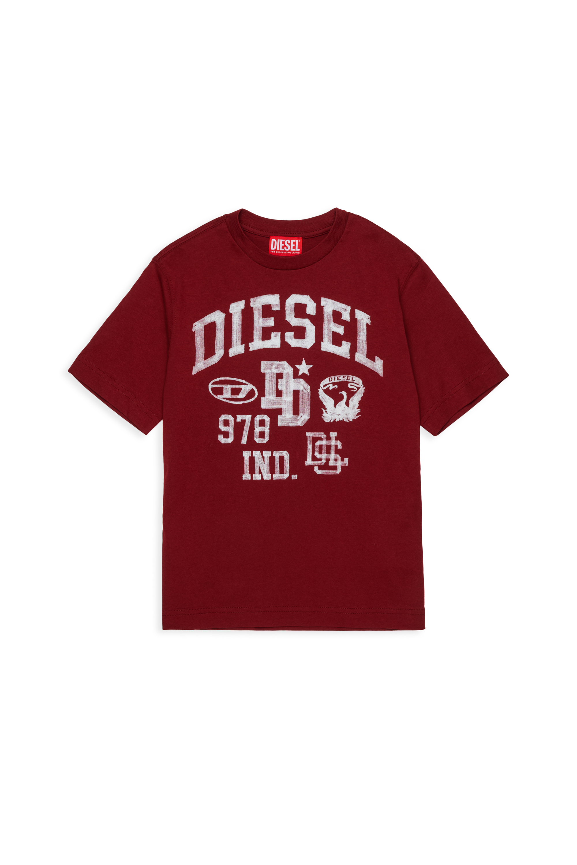 Diesel - TBAND OVER, T-shirt in cotone con grafica stile college Uomo in Rosso - 1