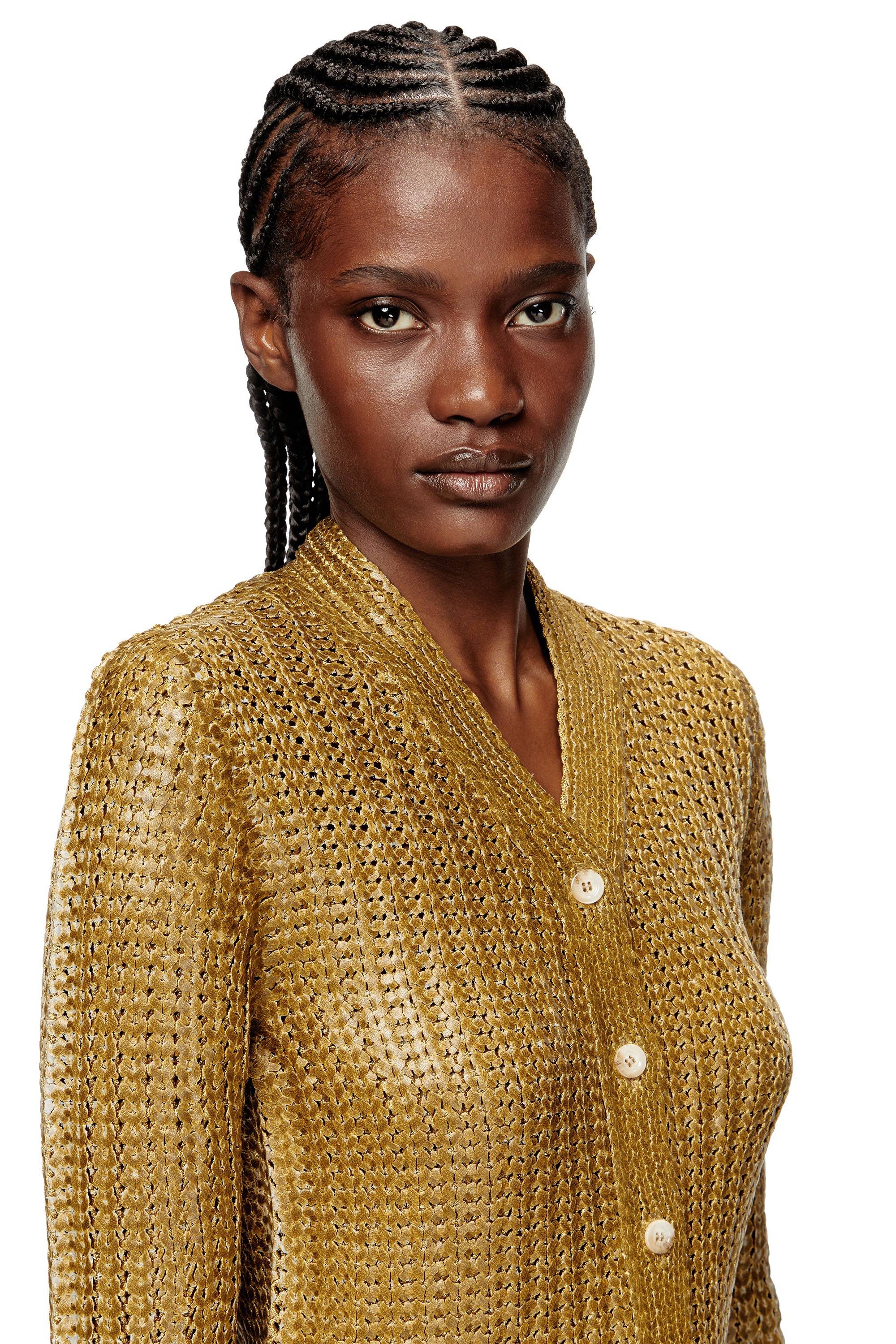 Diesel - M-MILLO, Damen Gerippte Strickjacke mit Glanzeffekt in Hellbraun - 5