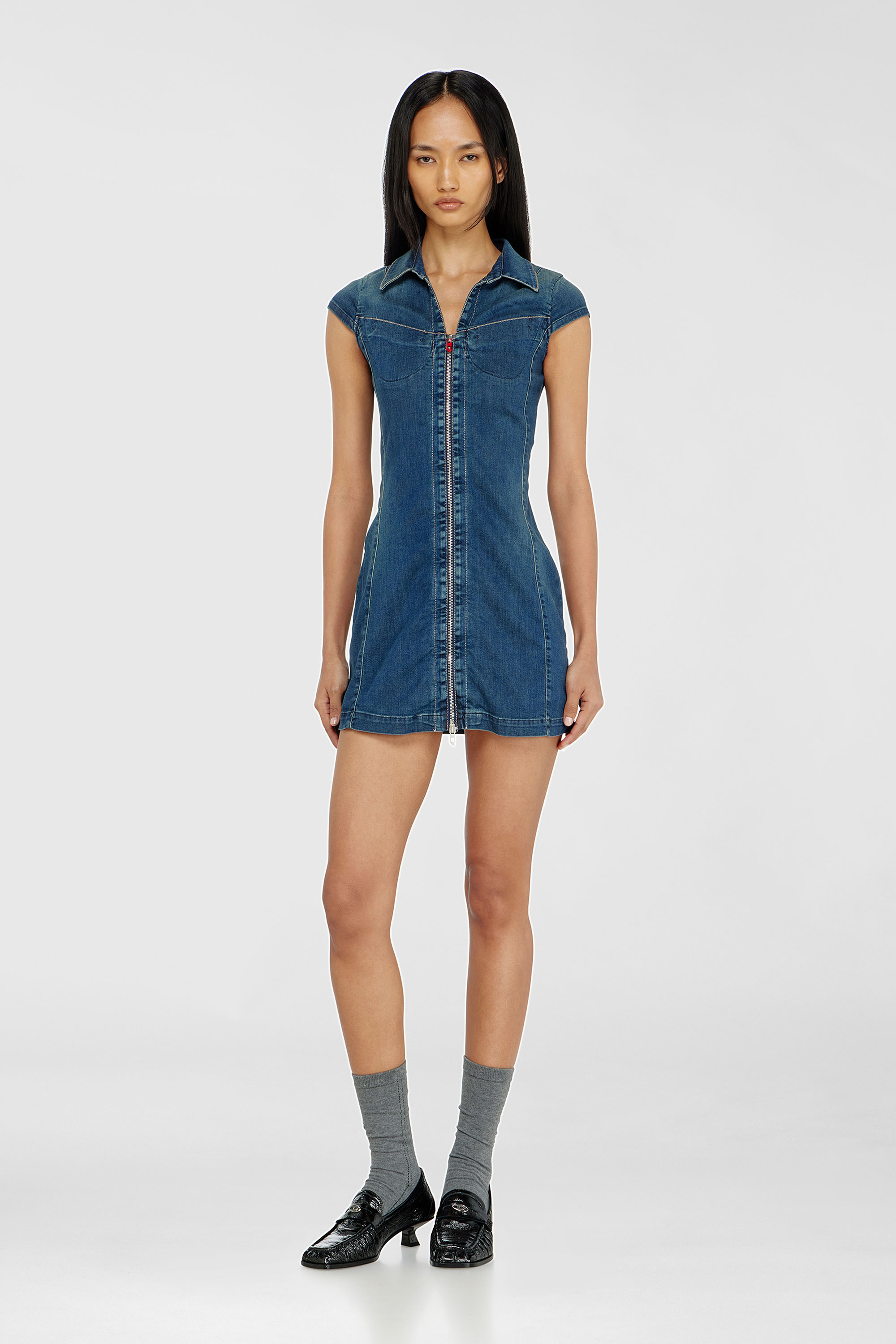 Diesel - DE-LORVYN-S, Robe-chemise en denim avec zip int&eacute;gral Femme in Bleu - 1