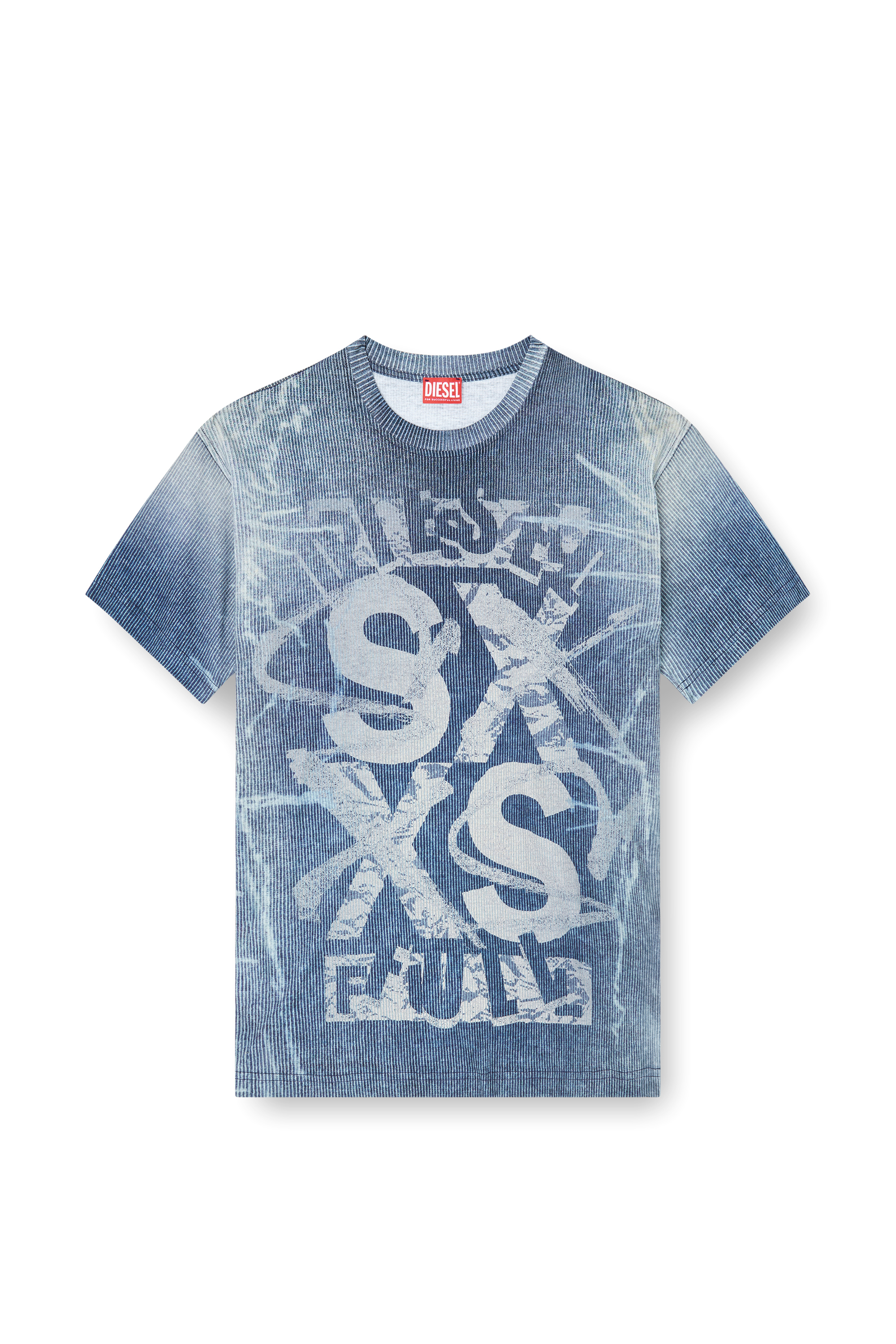 Diesel - T-NORM-R3, Man's T-shirt with rib-knit print in Blue - 3