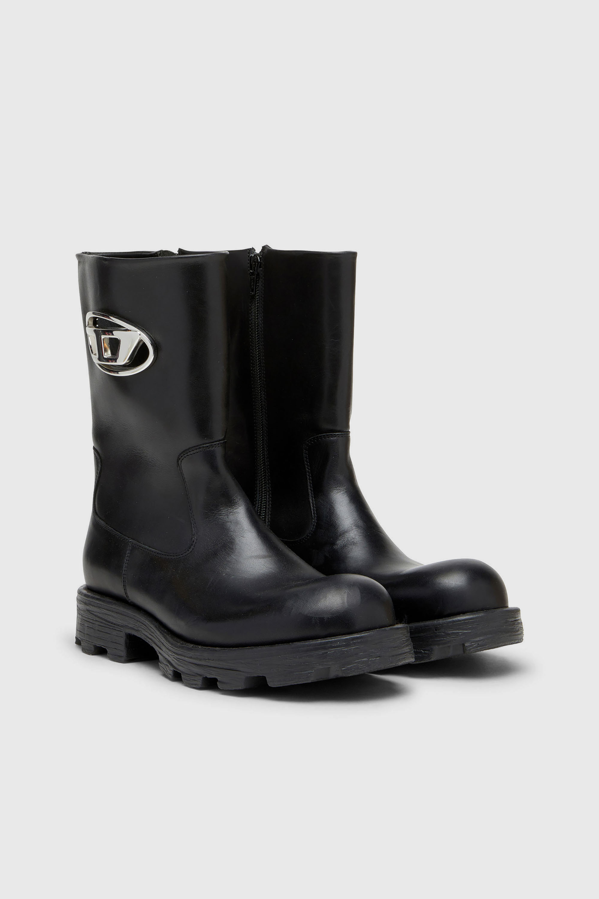 Diesel - D-HAMMER BKR D W, Damen D-Hammer-Cut-Out-Lederstiefel mit Logo-Hardware in Schwarz - 2