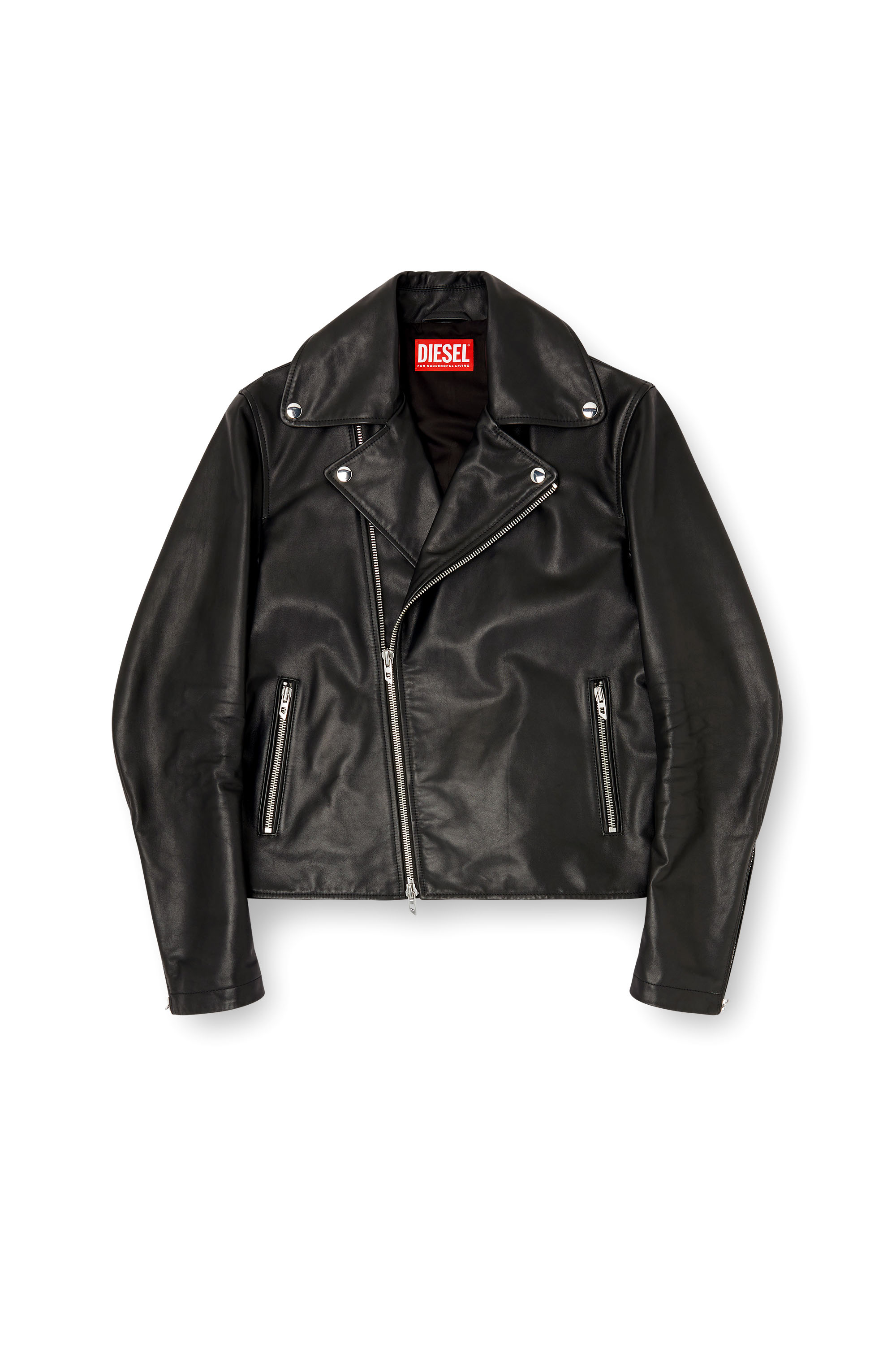 Diesel - L-EO-WRD, Veste de motard en cuir ciré Homme in Noir - 2