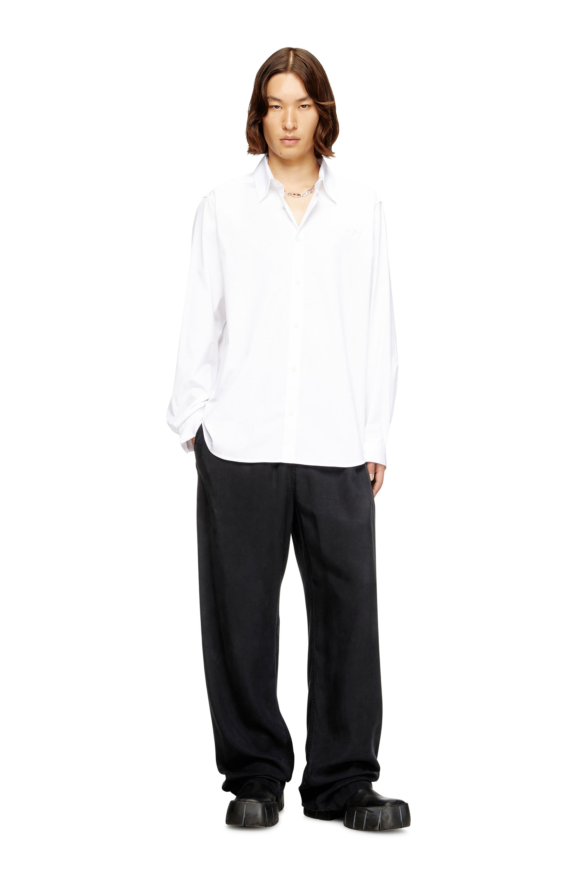 Diesel - S-SIMPLY-GSBH, Camicia in popeline elasticizzato con ricamo Uomo in Bianco - 2