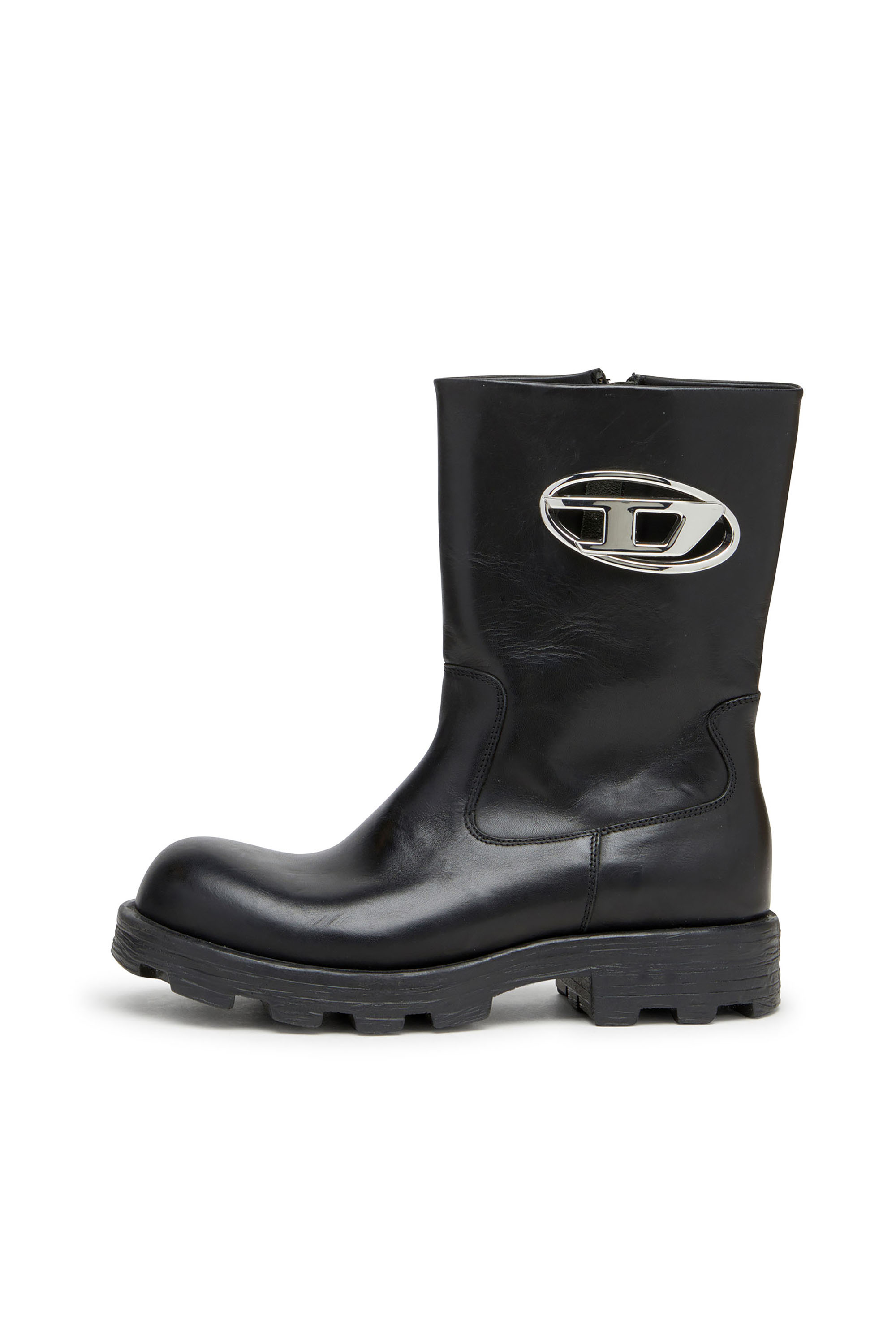 Diesel - D-HAMMER BKR D W, Damen D-Hammer-Cut-Out-Lederstiefel mit Logo-Hardware in Schwarz - 2