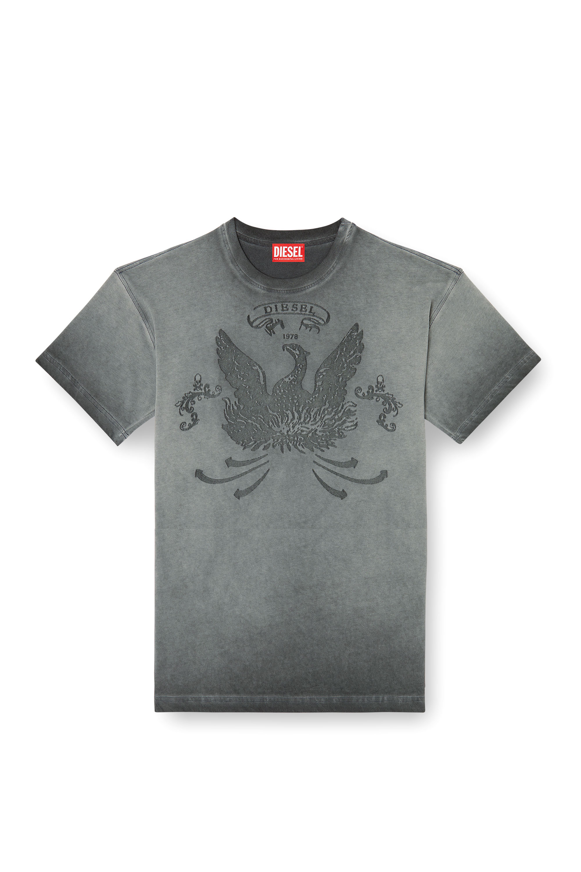 Diesel - T-NORM-T9, T-shirt con fenice dévoré Uomo in Grigio - 2