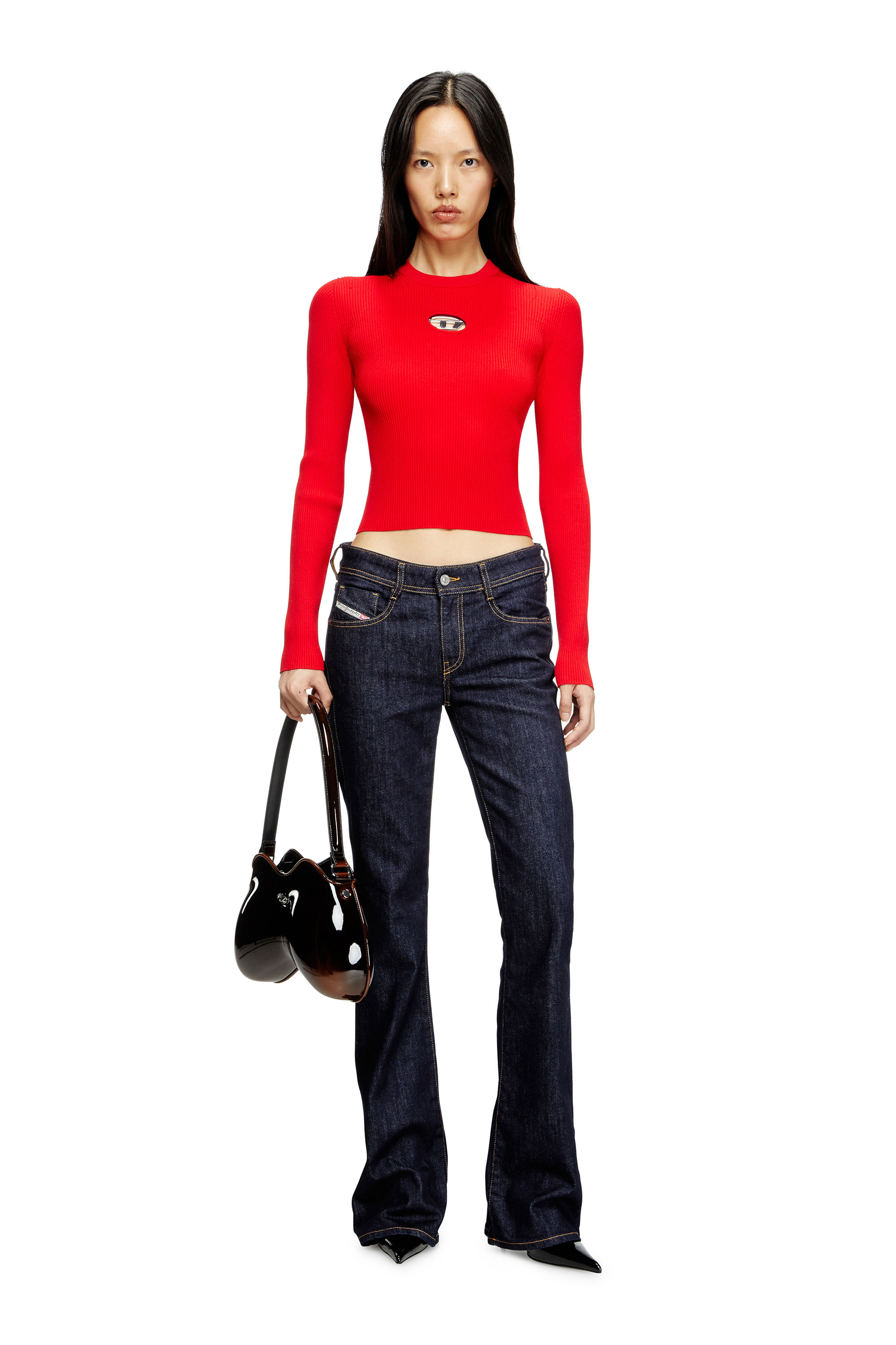 Diesel - M-VALARI, Top a coste in viscosa con Oval D Donna in Rosso - 2