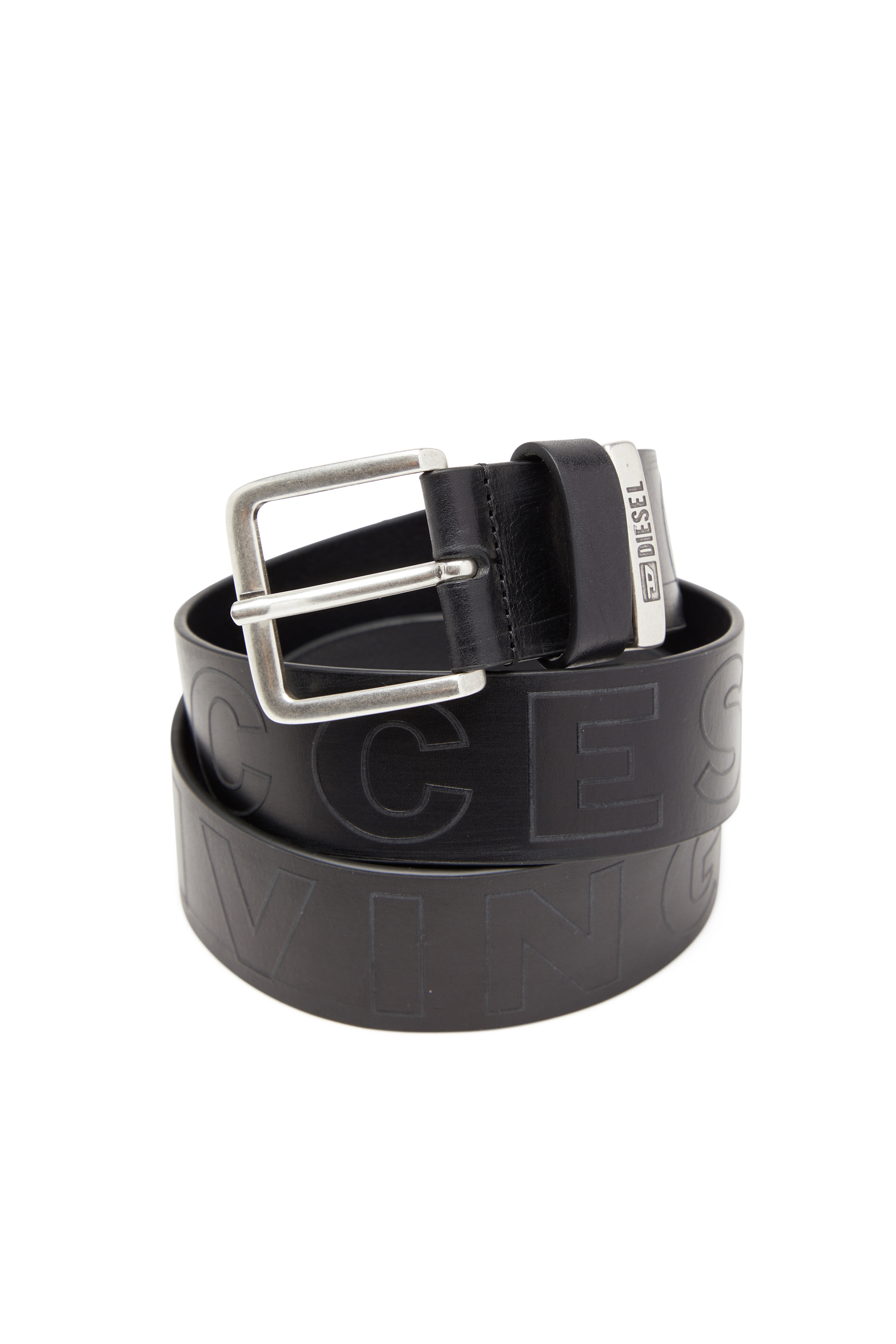 Diesel - B-FSL-OUTLINE, Herren 4 cm Ledergürtel mit geprägtem Schriftzug in Schwarz - 3