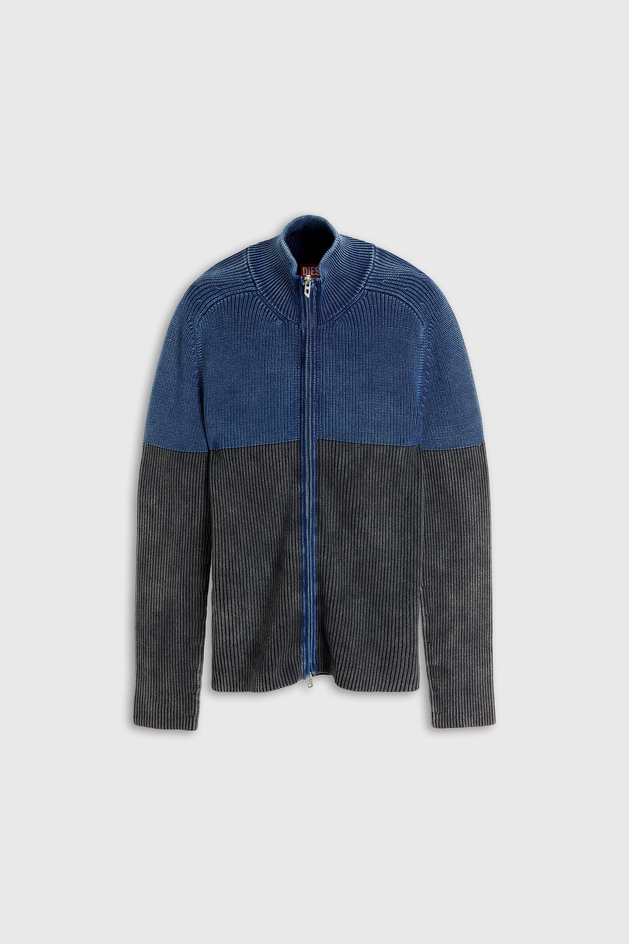 Diesel - K-HERMOS, Herren Strickjacke mit Zwei-Ton-Denim-Effekt und Rei&szlig;verschluss in Schwarz/Blau - 2