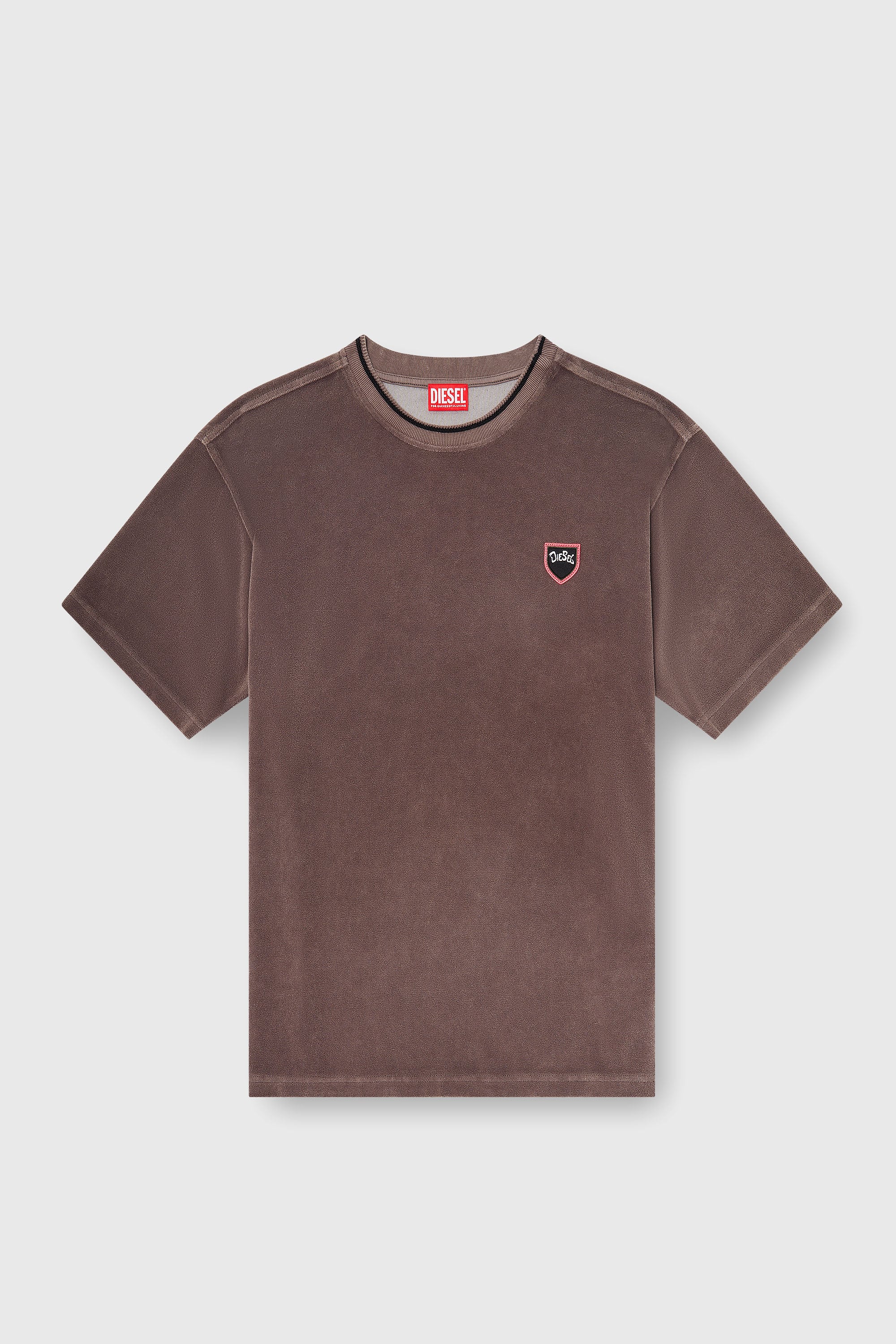 Diesel - T-SPONGY, Herren Chenille-T-Shirt mit shield patch in Braun - 2