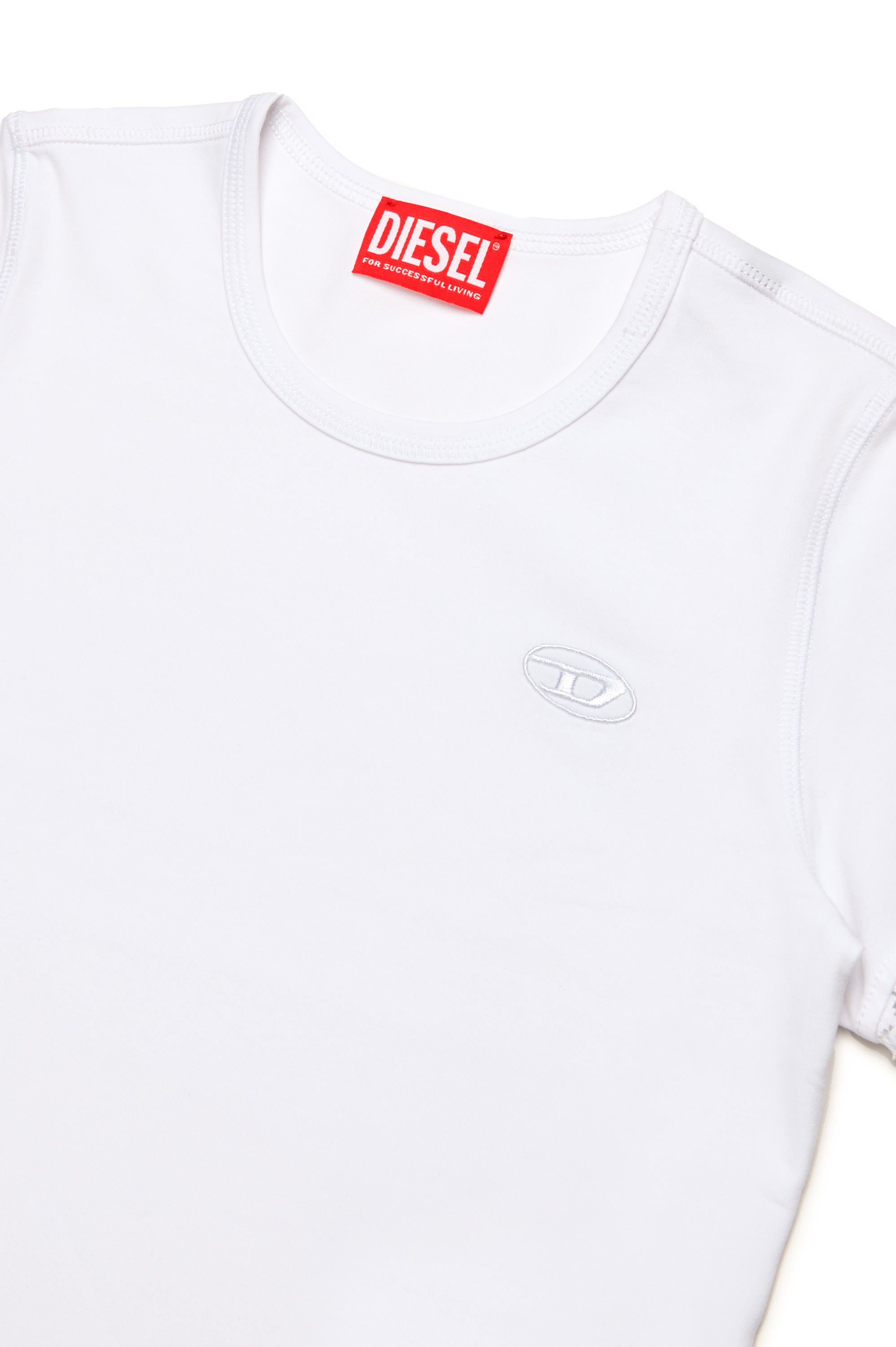 Diesel - TUNCUTIELACE, Donna T-shirt con finiture in pizzo sulle maniche in Bianco - Image 3