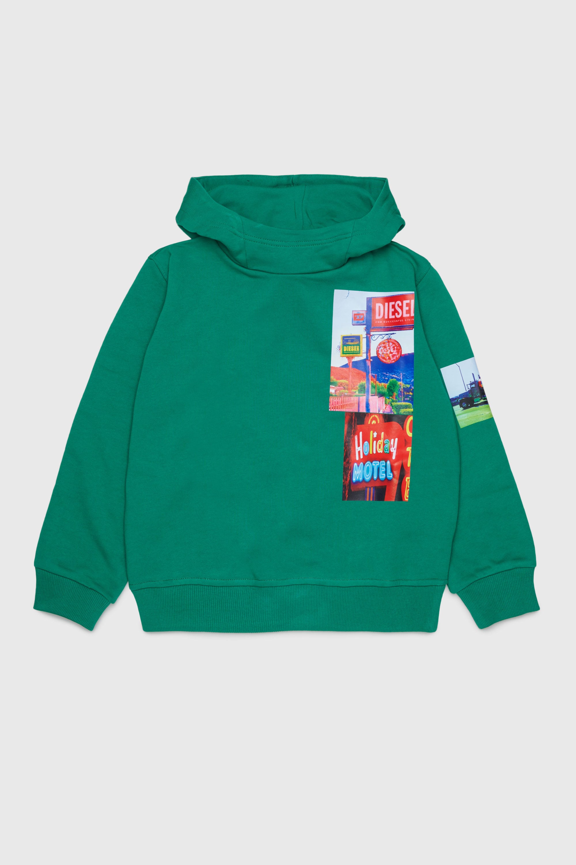 Diesel - SFORMY OVER, Sweat &agrave; capuche avec photo prints Homme in Vert - 1