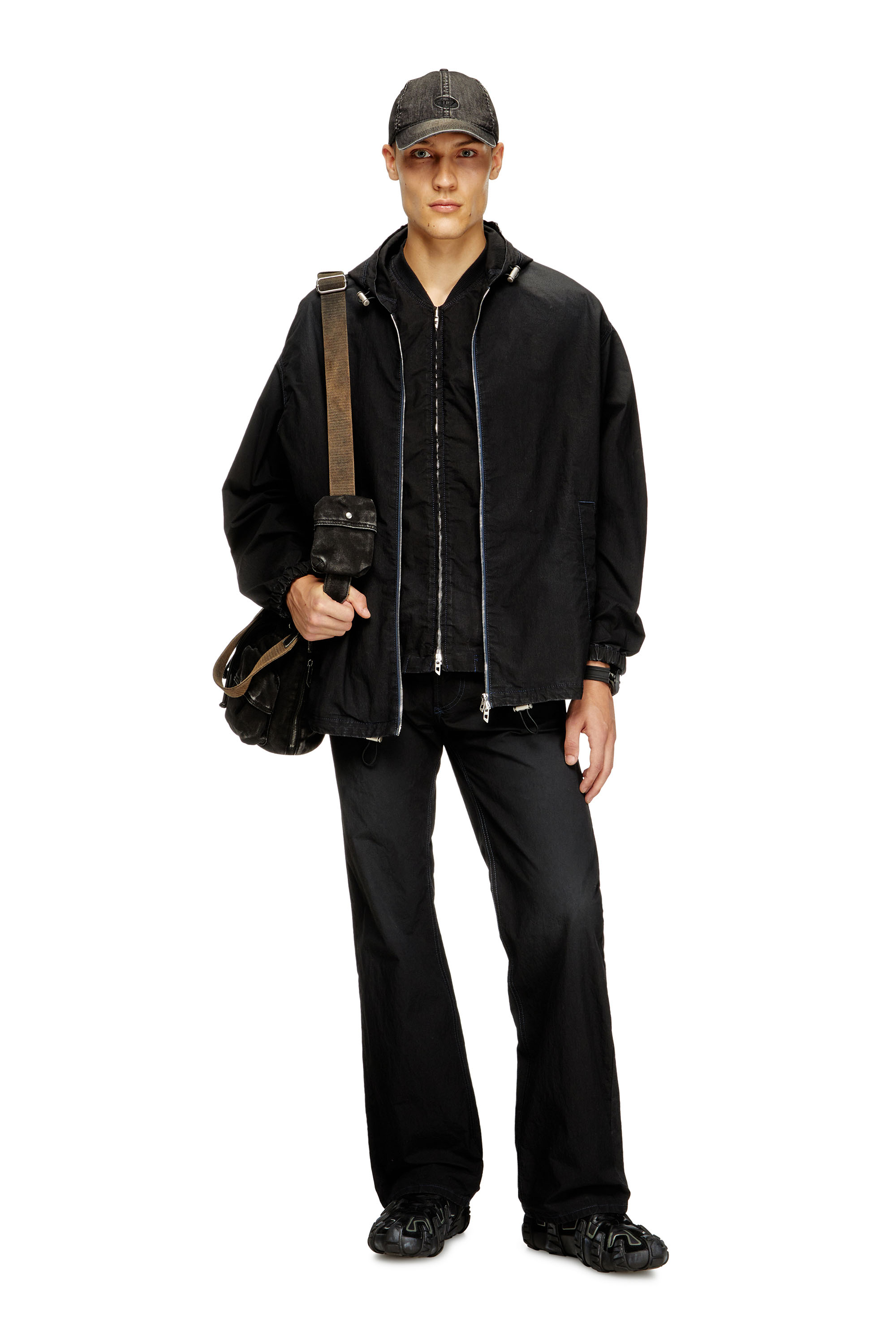 Diesel - D-WYNNY JOGG, Herren Technische Jacke aus JoggJeans mit Kapuze in Schwarz/Dunkelgrau - 2