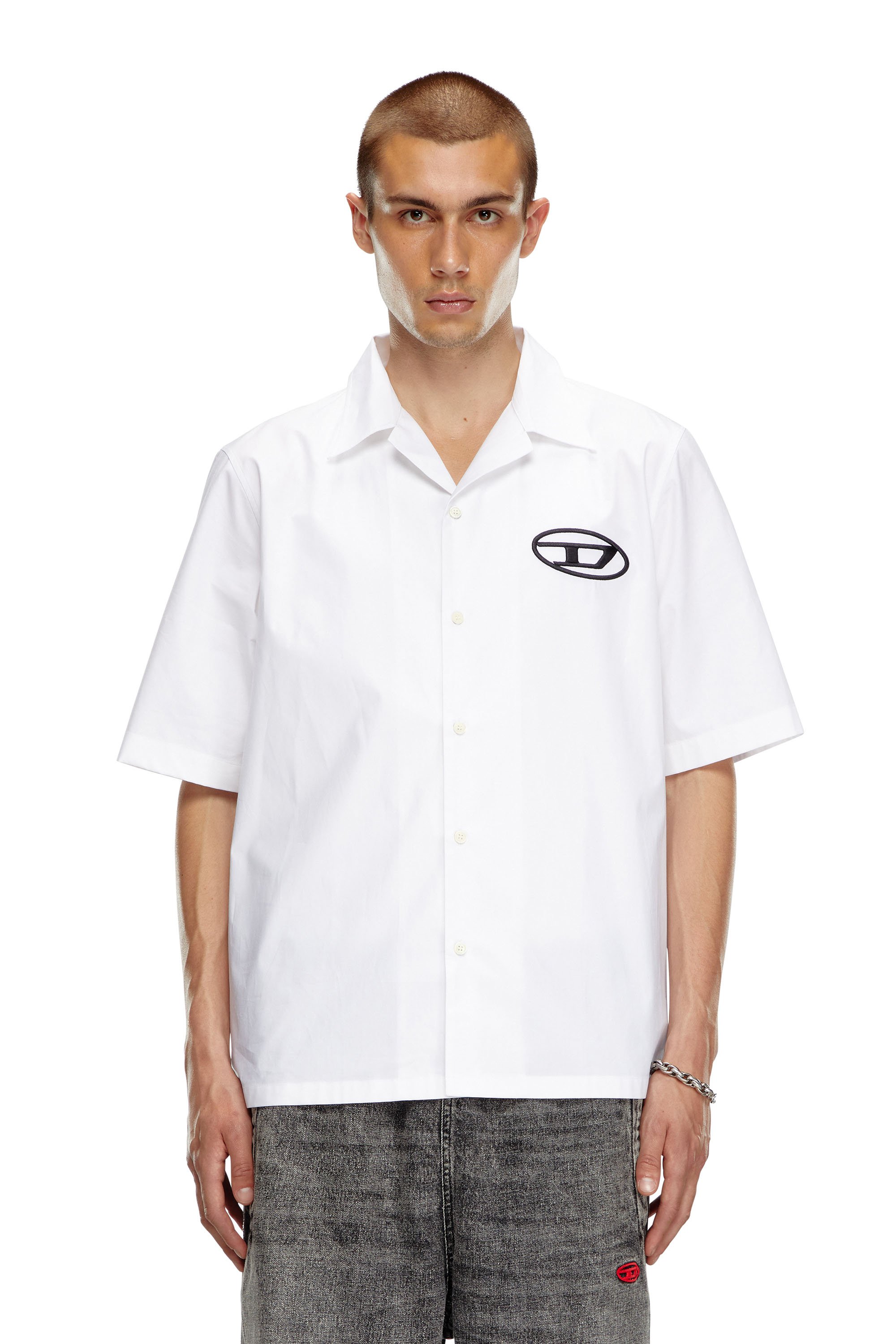 Diesel - S-MAC-C, Chemise bowling avec logo brodé Homme in Blanc - 1