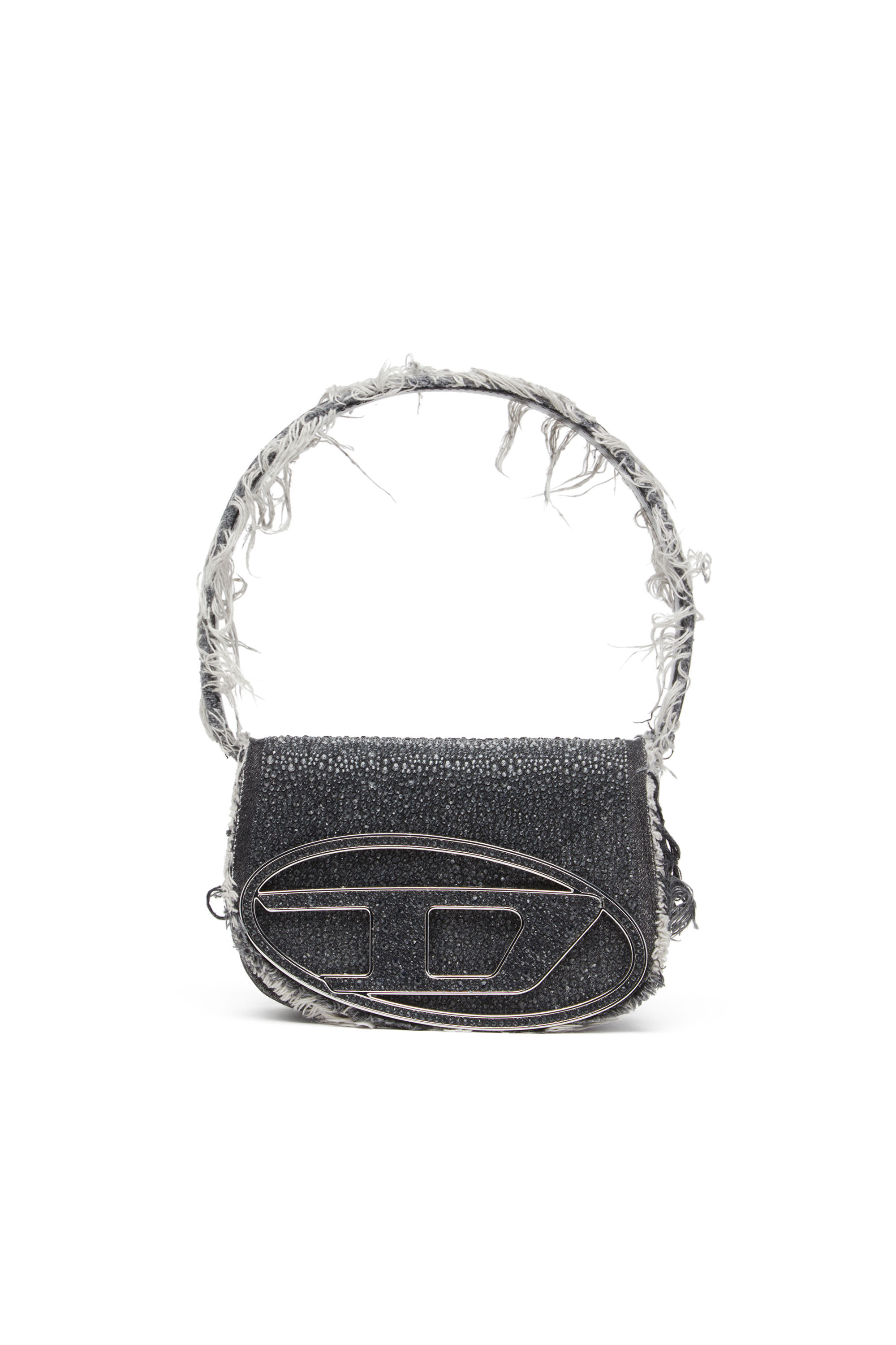 Diesel - 1DR, Woman 1DR-Iconic shoulder bag in denim and crystals in Black - Image 1