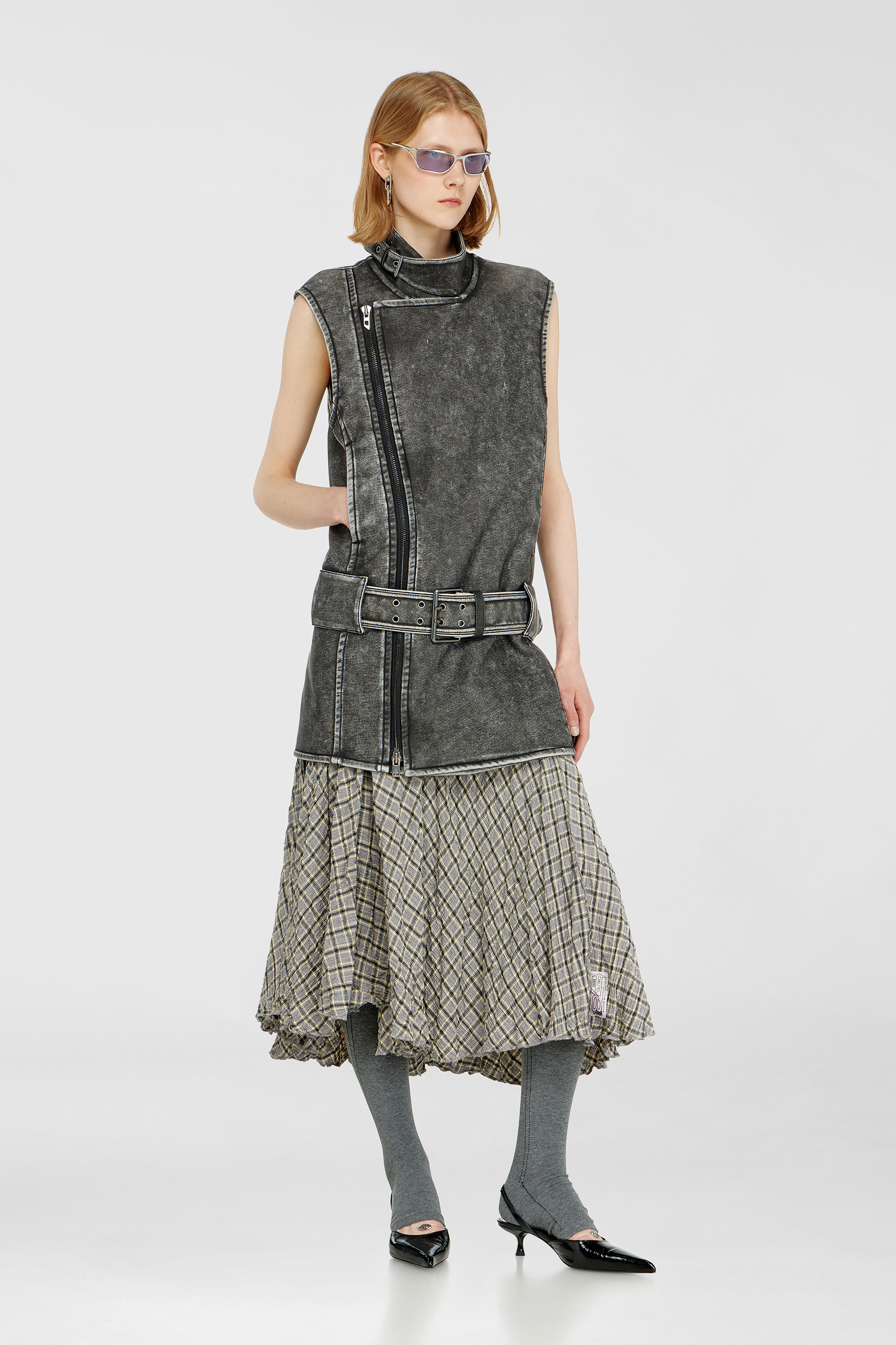 Diesel - D-IKE, Woman's Biker-style mini dress with belt in Grey - 1