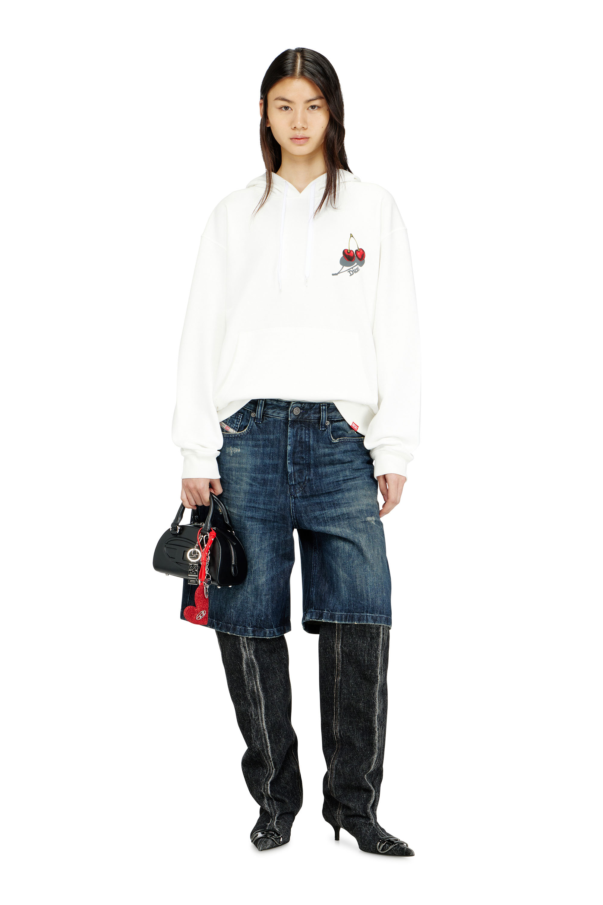Diesel - SV-S-NORM-HOOD-CHER, Sweat &agrave; capuche en coton avec motif cerise Mixte in Blanc - 2